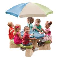 Kindersitzgruppe Np Step 2 Blau/grün Mit Sonnenschirm - Blau/Beige, MODERN, Kunststoff (109,2/183/103,5cm) - Ambia Garden