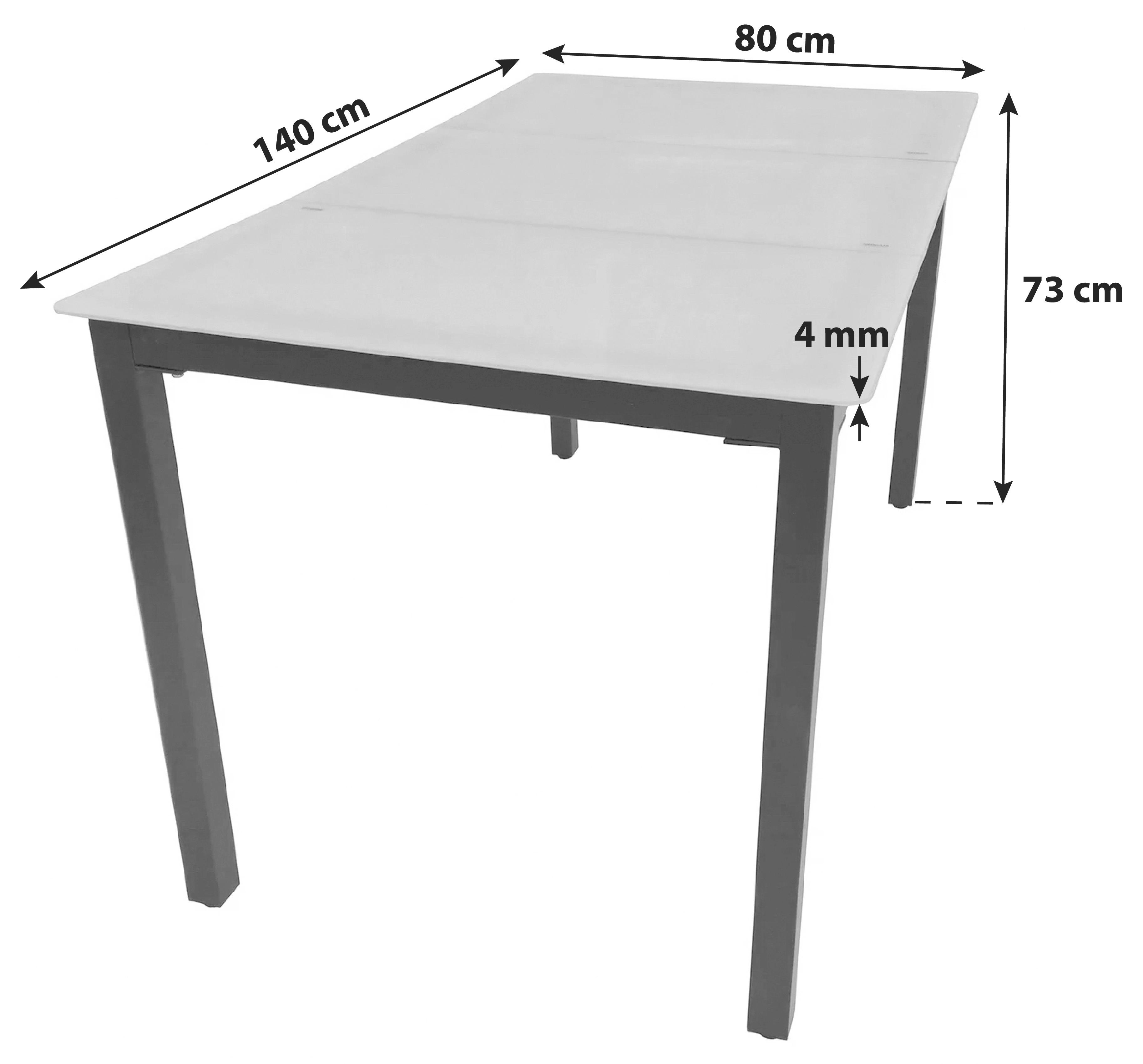 Gartentisch Metall/glas L 140 Cm - Schwarz, Basics, Glas/Metall (140/80/73cm) - Gardenson
