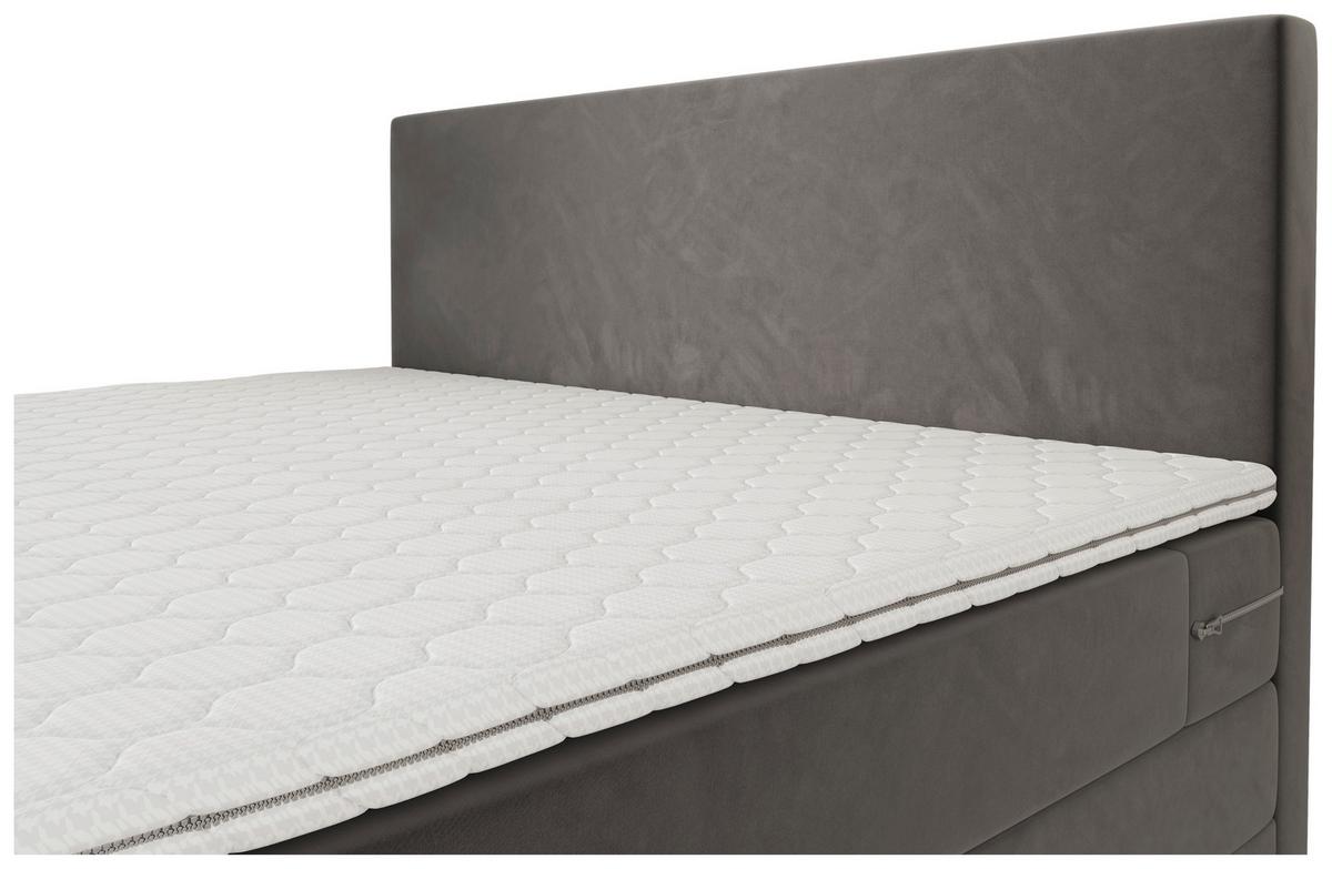 Boxspringbett Taro mit Topper 180x200 cm Grau - Schwarz/Grau, KONVENTIONELL, Textil/Metall (180/200cm)