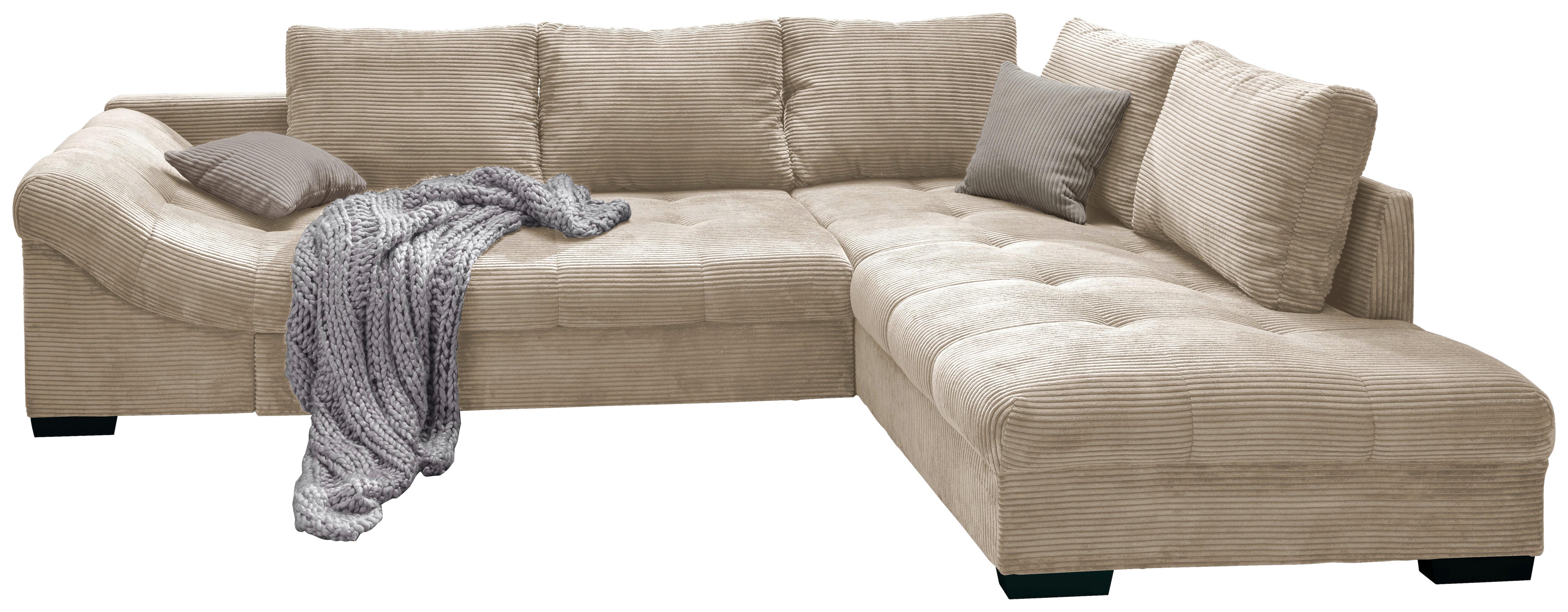 Rohová sedačka ALVITO, pravá, béžový manšestr - šedá/černá, Design, dřevo/textil (298/202cm) - MID.YOU