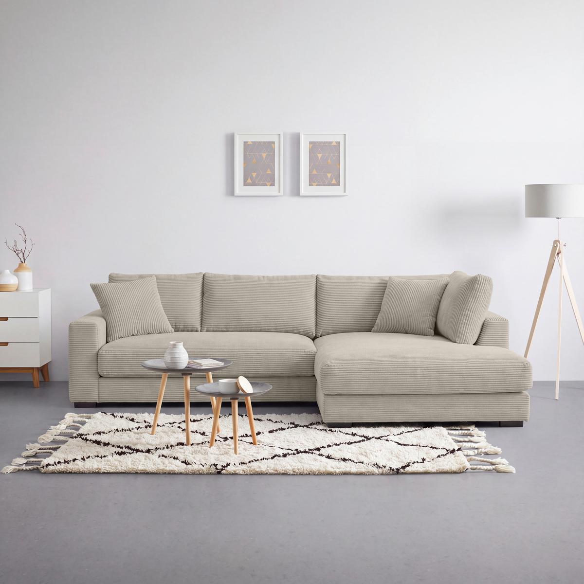 Rohová sedačka PEDRO, pravá, šedohnědý manšestr - černá/šedohnědá, Moderní, textil/plast (300/190cm) - Mömax