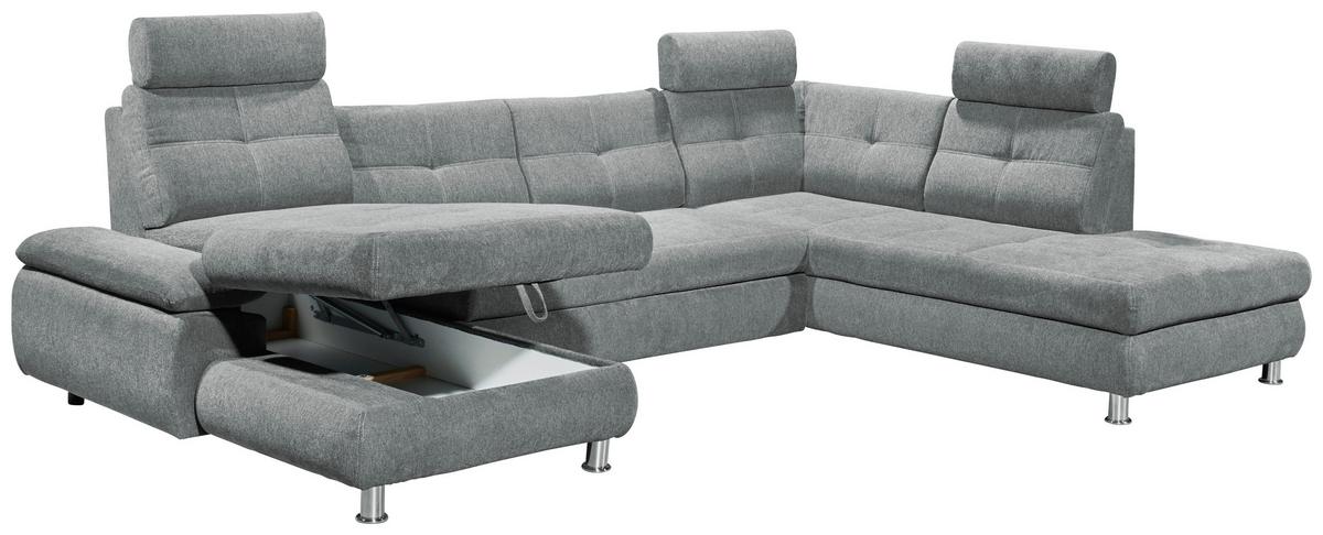 Sedací souprava ALBA U, pravá, šedá, úl.prostor, lůžko - světle šedá, Moderní, textil/plast (177/349/233cm) - MID.YOU