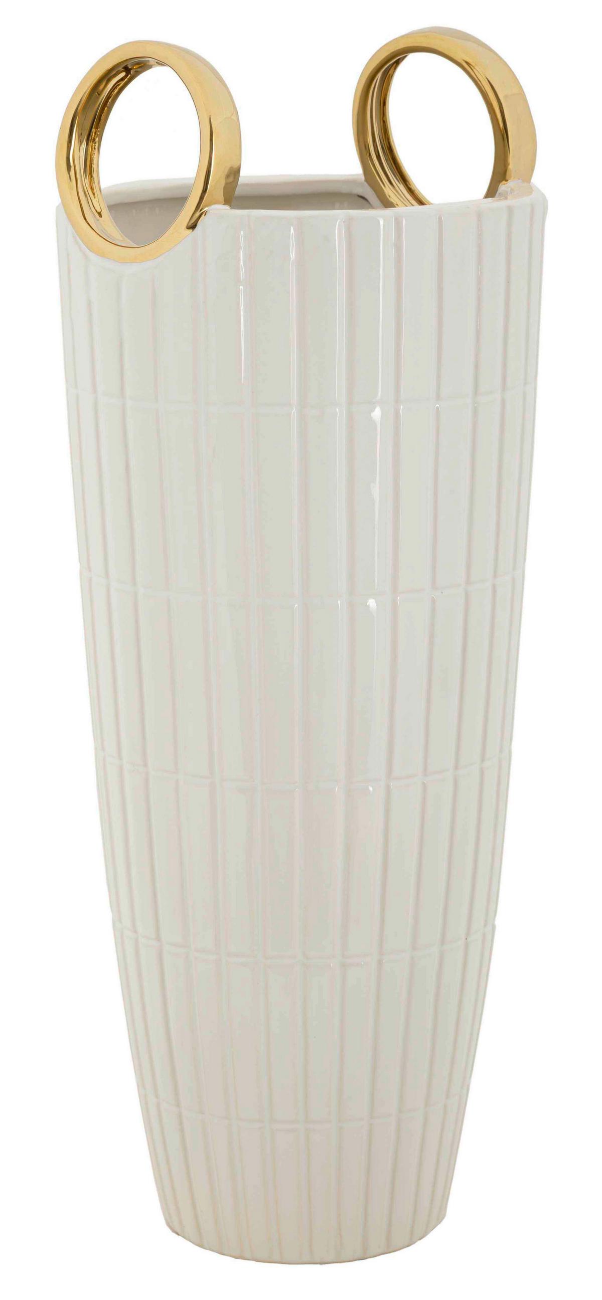 Vase Shopping Weiß/goldfarben B: 18 Cm - Goldfarben/Weiß, Basics, Keramik (18 /45/18  cm)