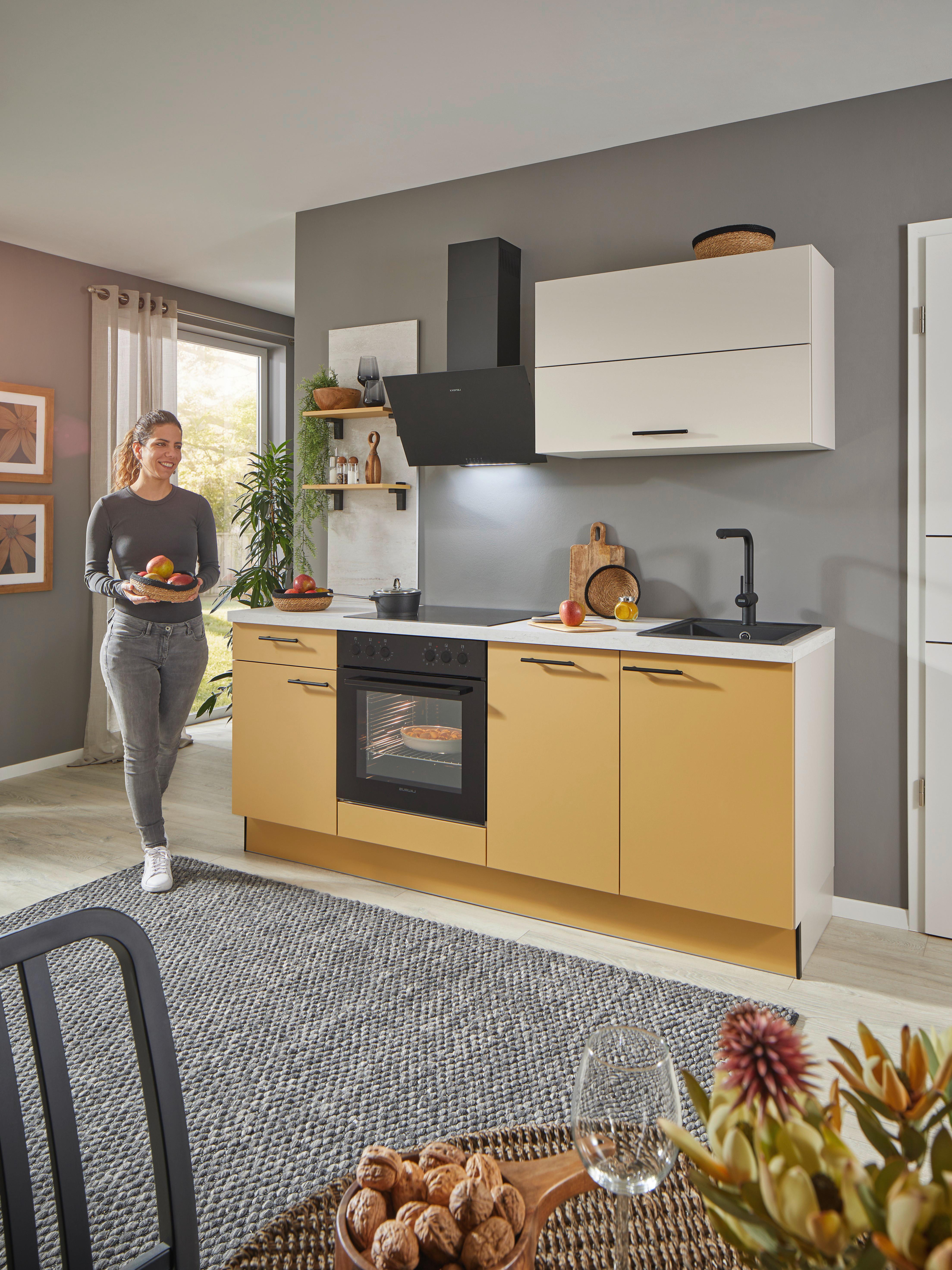 Küchenblock Pn105 / Pn80 - Kaschmir/Currygelb, Basics, Holzwerkstoff (205cm) - Pino