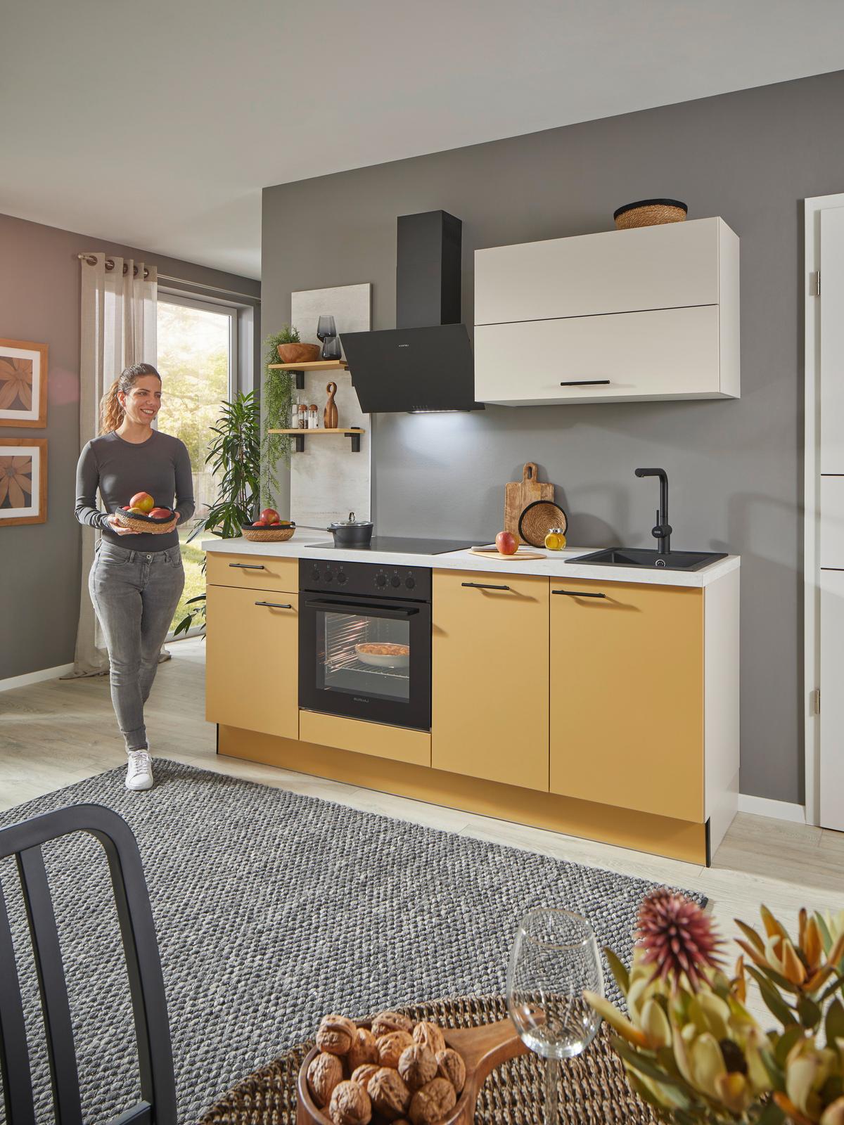 Küchenblock Pn105 / Pn80 - Kaschmir/Currygelb, Basics, Holzwerkstoff (205cm) - Pino