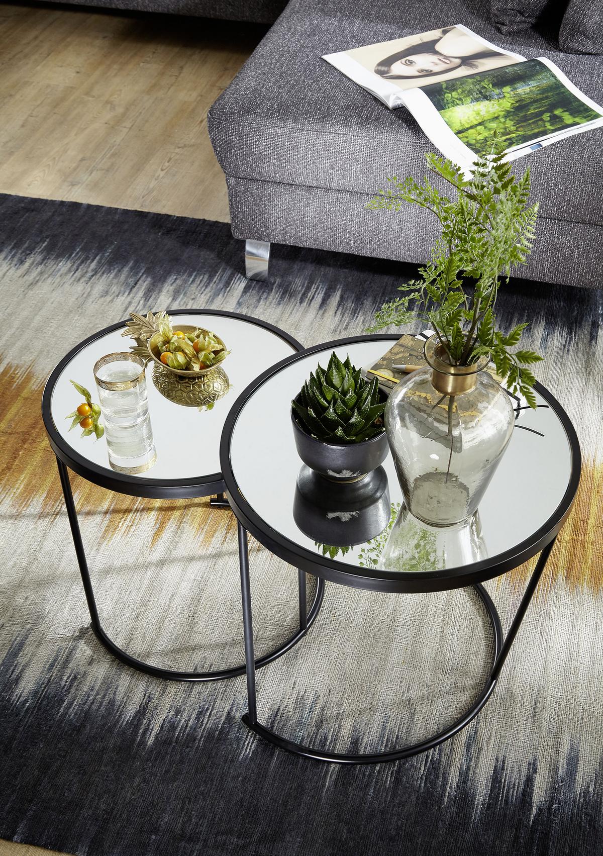 Beistelltisch 2er-Set Mit Verspiegelter Glasplatte - Schwarz, Design, Glas/Metall (50/50/50,5cm) - MID.YOU