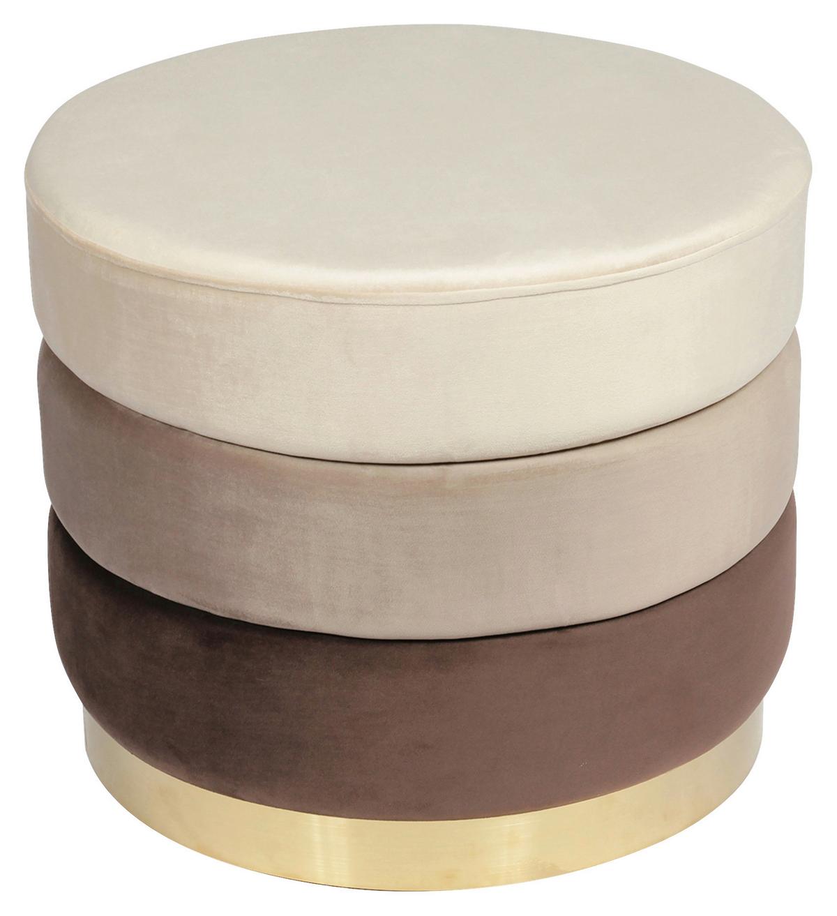 Hocker Elyse 100 Beige/Braun D: 50 cm - Beige/Goldfarben, Design, Textil (50/42cm) - Kayoom