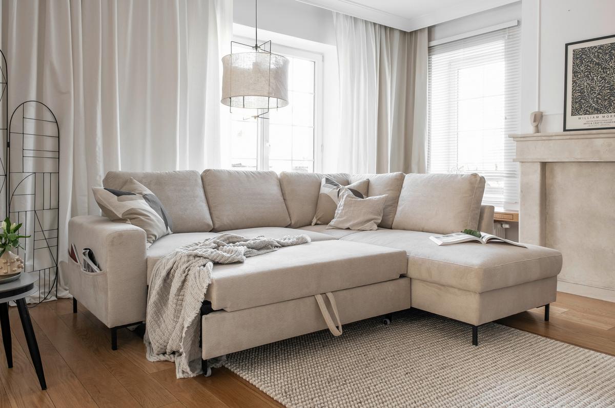 Ecksofa Lofty Lilly Beige S: 237x197cm - Beige/Schwarz, Design, Textil (237/197cm) - MID.YOU