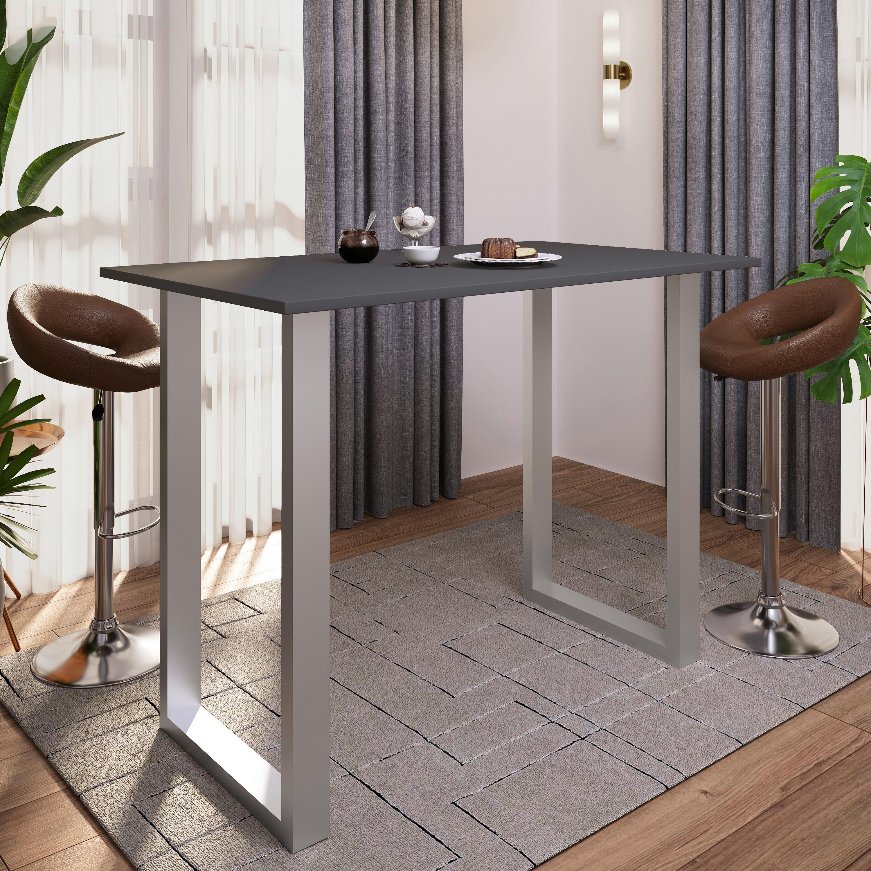 Bartisch Xona B 140x80 - Anthrazit/Silberfarben, KONVENTIONELL, Holzwerkstoff/Metall (140/80/102cm)