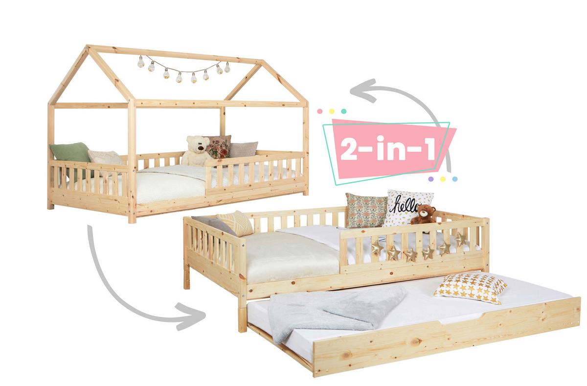 Ausziehbett Echtholz Mit Bettlade 100x200 Cm Duo - Naturfarben, MODERN, Holz/Textil (100/200cm) - MID.YOU