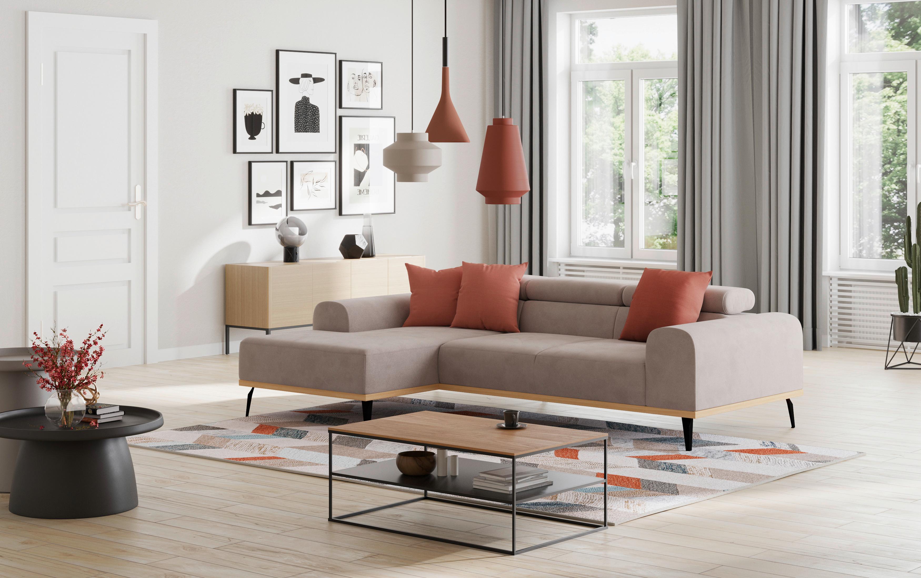 Ecksofa Sandfarben Mit Sitzvorzug S: 157x244 Cm - Sandfarben/Schwarz, KONVENTIONELL, Textil (157/244cm) - Cotta