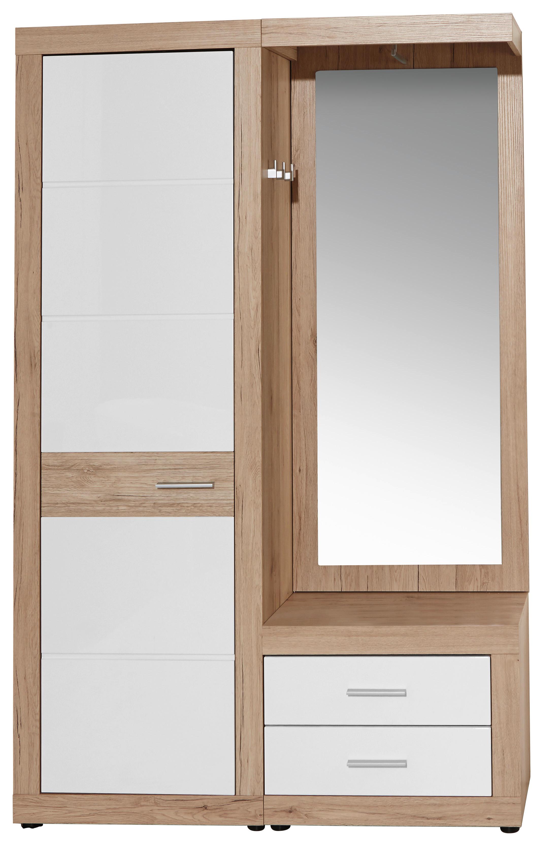 Garderobe Malta Eiche Dekor/ Weiß B: 130 cm mit Spiegel - Eichefarben/Weiß, MODERN, Holzwerkstoff (130/196,8/36cm)