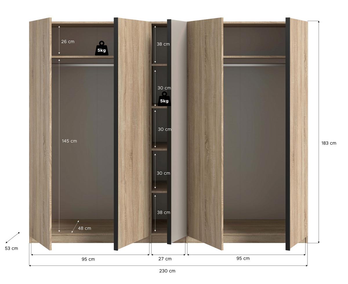 Drehtürenschrank Oakland Sonoma Eiche/Kashmir B: 230 cm - Kaschmir/Sonoma Eiche, MODERN, Holzwerkstoff (230/183/53cm) - MID.YOU