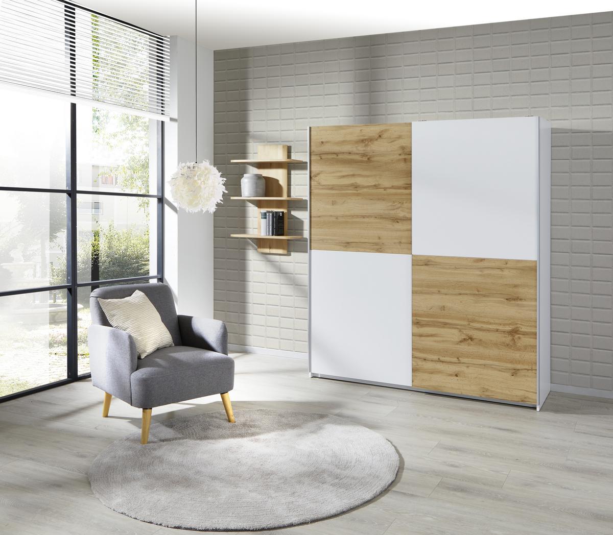 SKŘÍŇ S POSOUVACÍMI DVEŘMI POLY 2 - bílá/barvy dubu, Konvenční, kov/kompozitní dřevo (170/195,5/58,5cm)