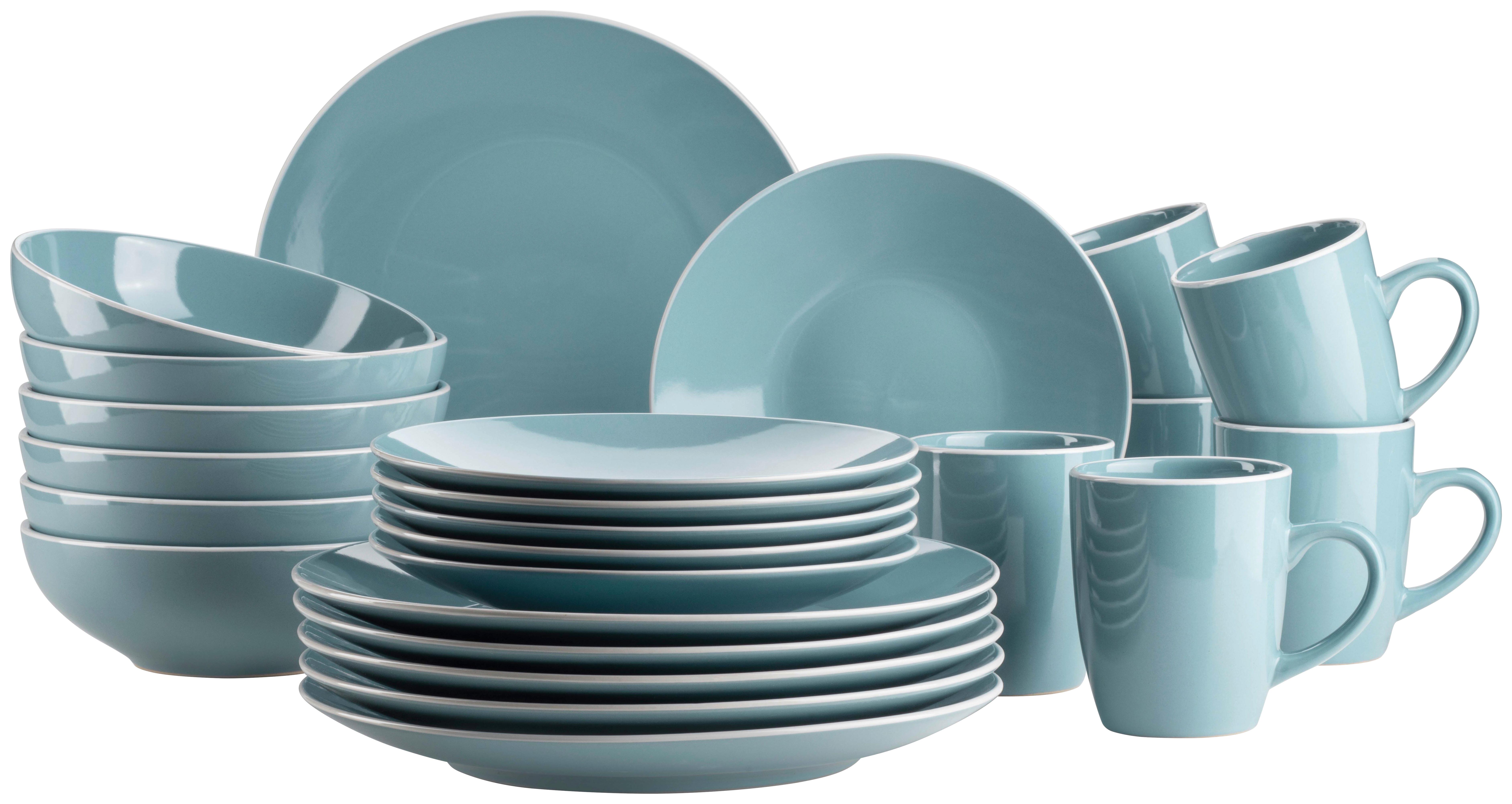 Kombiservice Elissa 6 Personen Geschirr Set - Türkis, Basics, Keramik (46,5/33/32cm) - Mäser