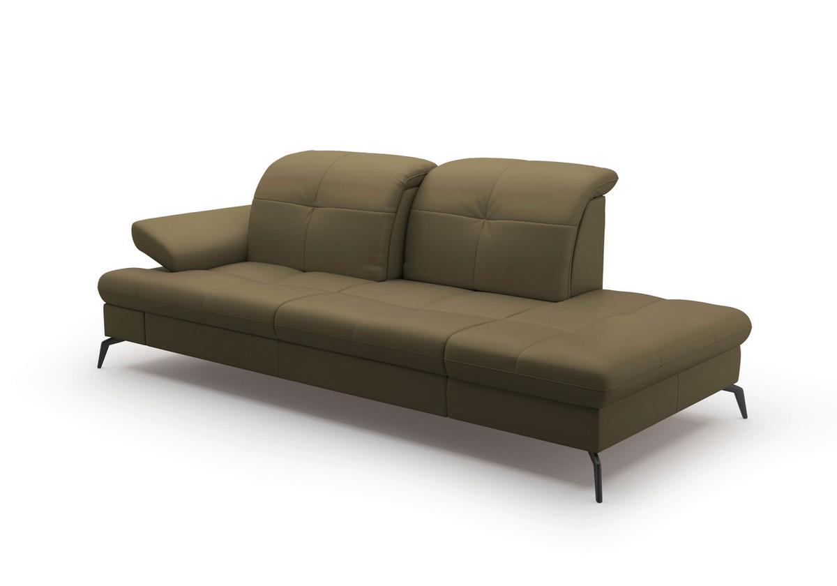 Récamiere Amica E, Olivgrün B: 231 Cm - Schwarz/Olivgrün, KONVENTIONELL, Leder/Textil (231/90/122cm) - Sit & More