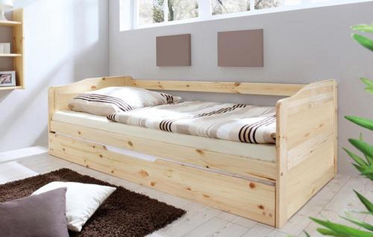 Ausziehbett Echtholz Massiv 90x200 Melinda, Kiefer - Kieferfarben, Natur, Holz/Kunststoff (90/200cm) - MID.YOU