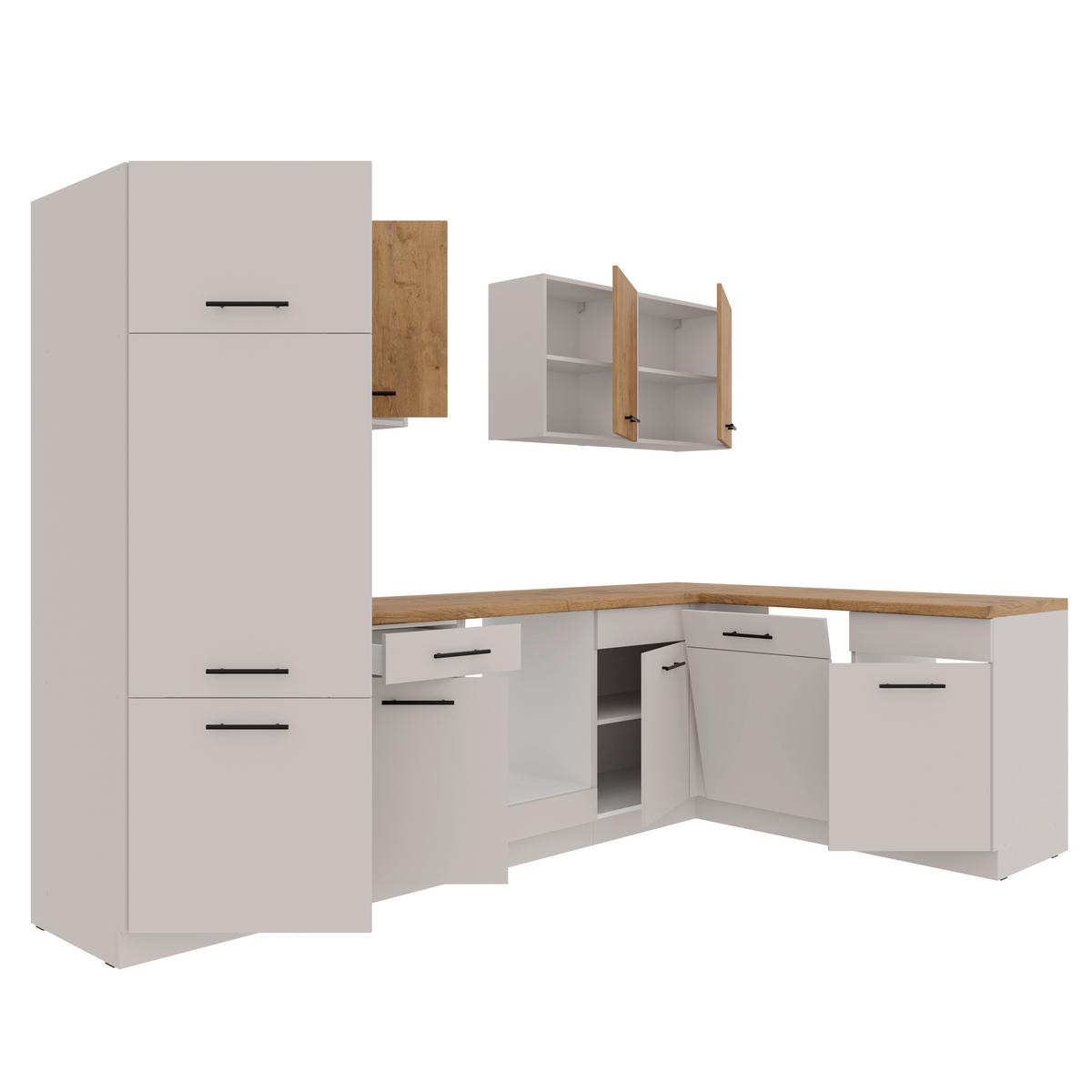 Rohová kuchyňa BRIXEN kašmír / dub Lancelot - čierna/kašmírová, Konventionell, kompozitné drevo/plast (280/170/200/60cm)