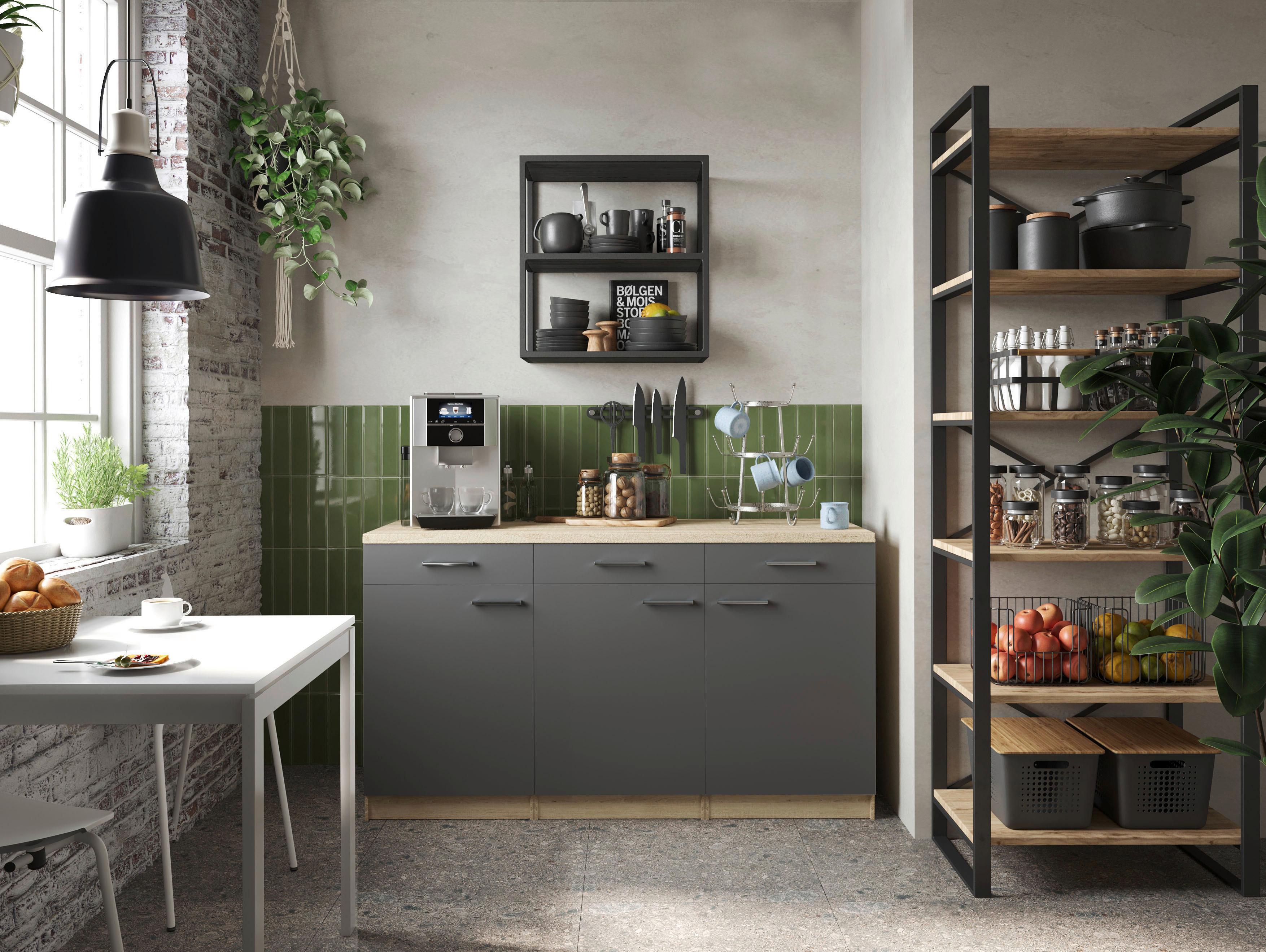 Küchenunterschrank Merle Grau/Eiche Dekor B:150cm - Eichefarben/Grau, Basics, Holzwerkstoff (150/85/60cm) - Respekta