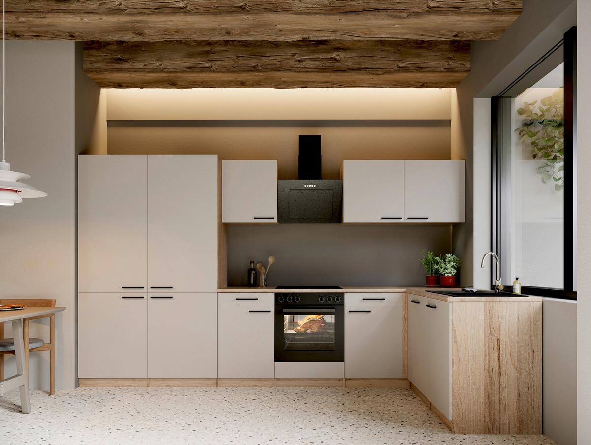 ECKKÜCHE Merle, Kaschmir S: 340x172cm - Kaschmir/Eichefarben, Trend, Holzwerkstoff (340/172cm) - Respekta