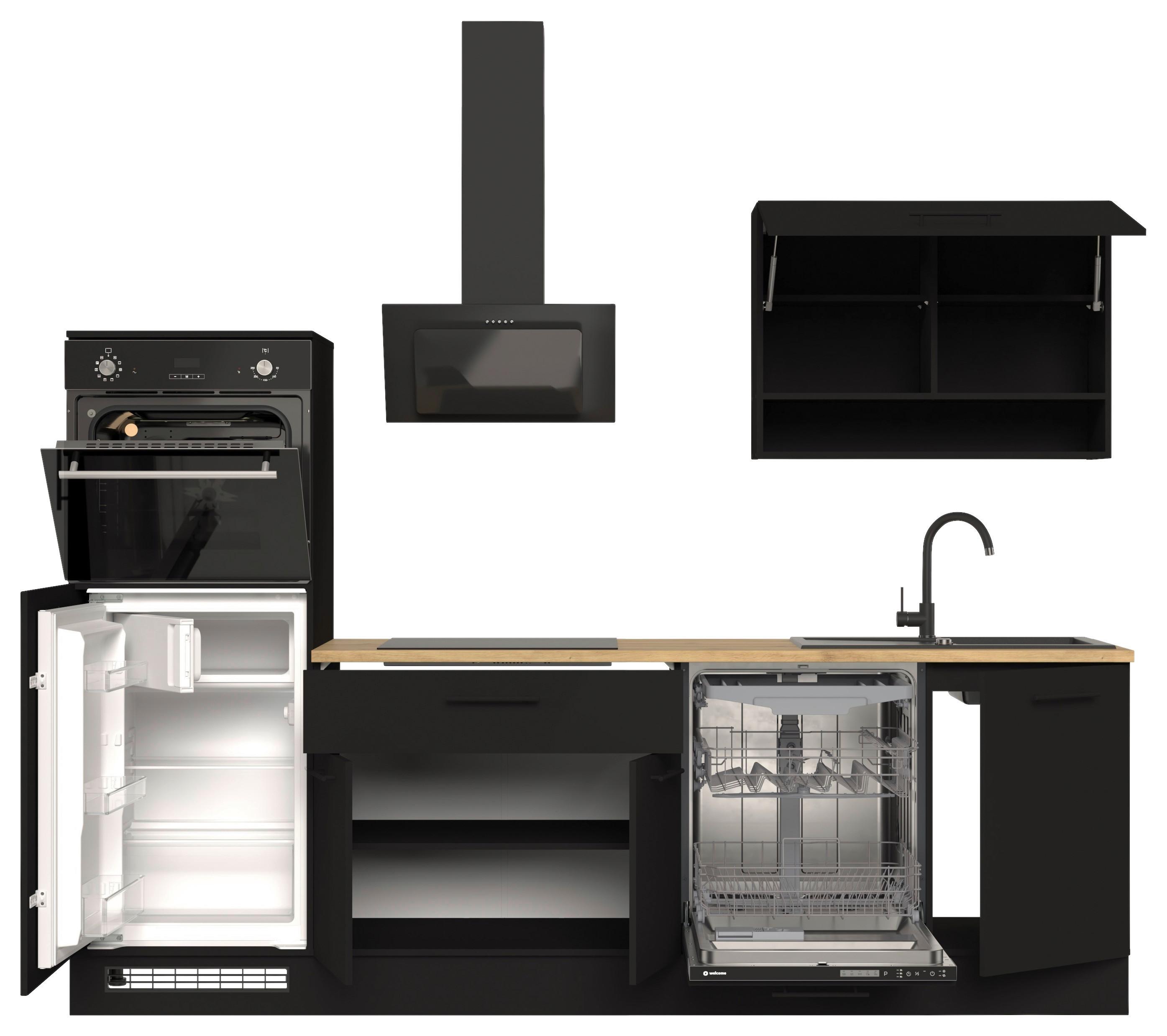 Küchenblock Berlin Schwarz/eiche Dekor B: 260 Cm - Schwarz/Eiche Artisan, Design, Holzwerkstoff (260cm) - MID.YOU