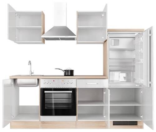 Küchenblock Valero Sonoma Eiche/Weiß B: 220 cm - Weiß Hochglanz/Sonoma Eiche, MODERN, Holzwerkstoff (220cm) - FlexWell