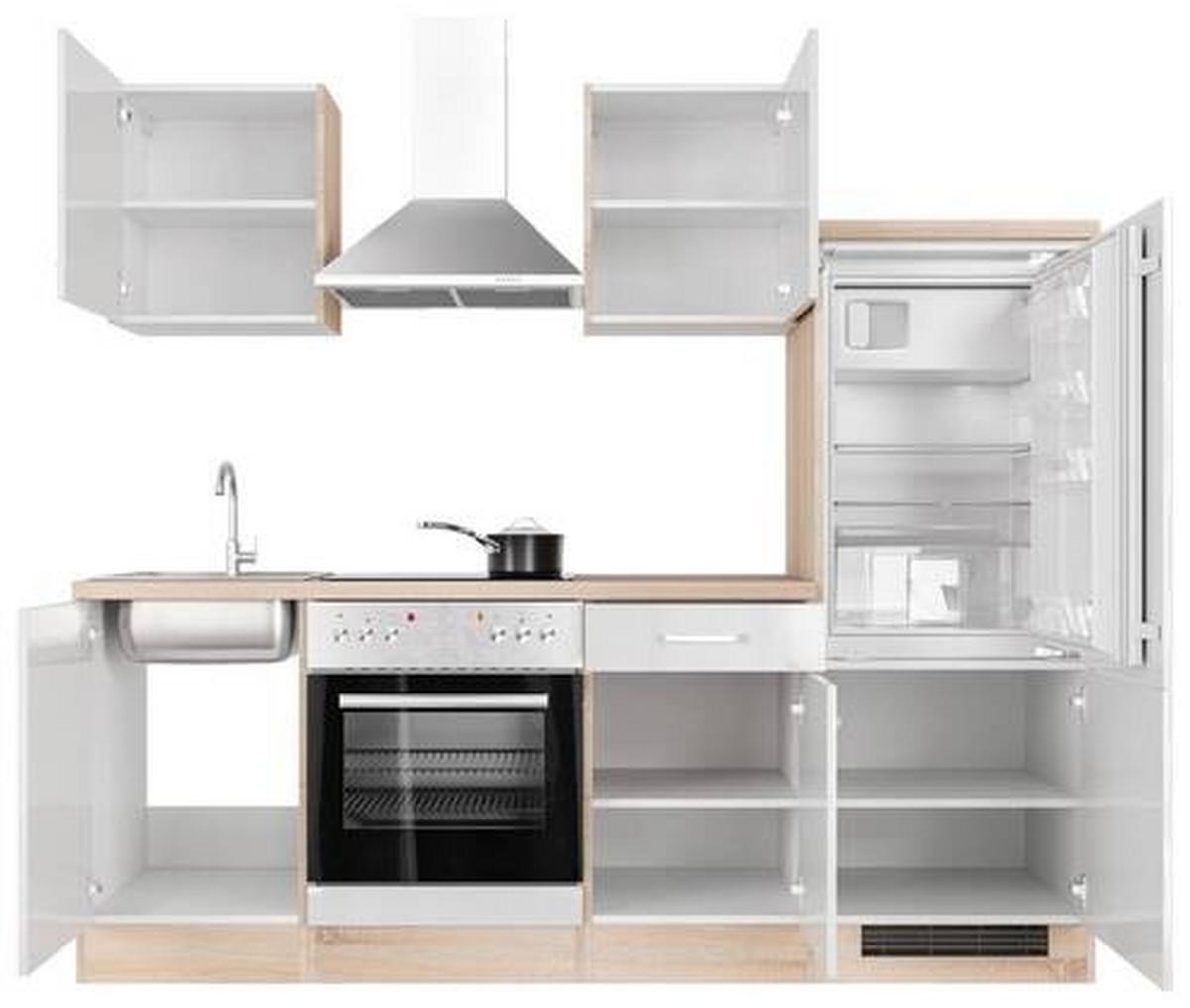 Küchenblock Valero Sonoma Eiche/Weiß B: 220 cm - Weiß Hochglanz/Sonoma Eiche, MODERN, Holzwerkstoff (220cm) - FlexWell