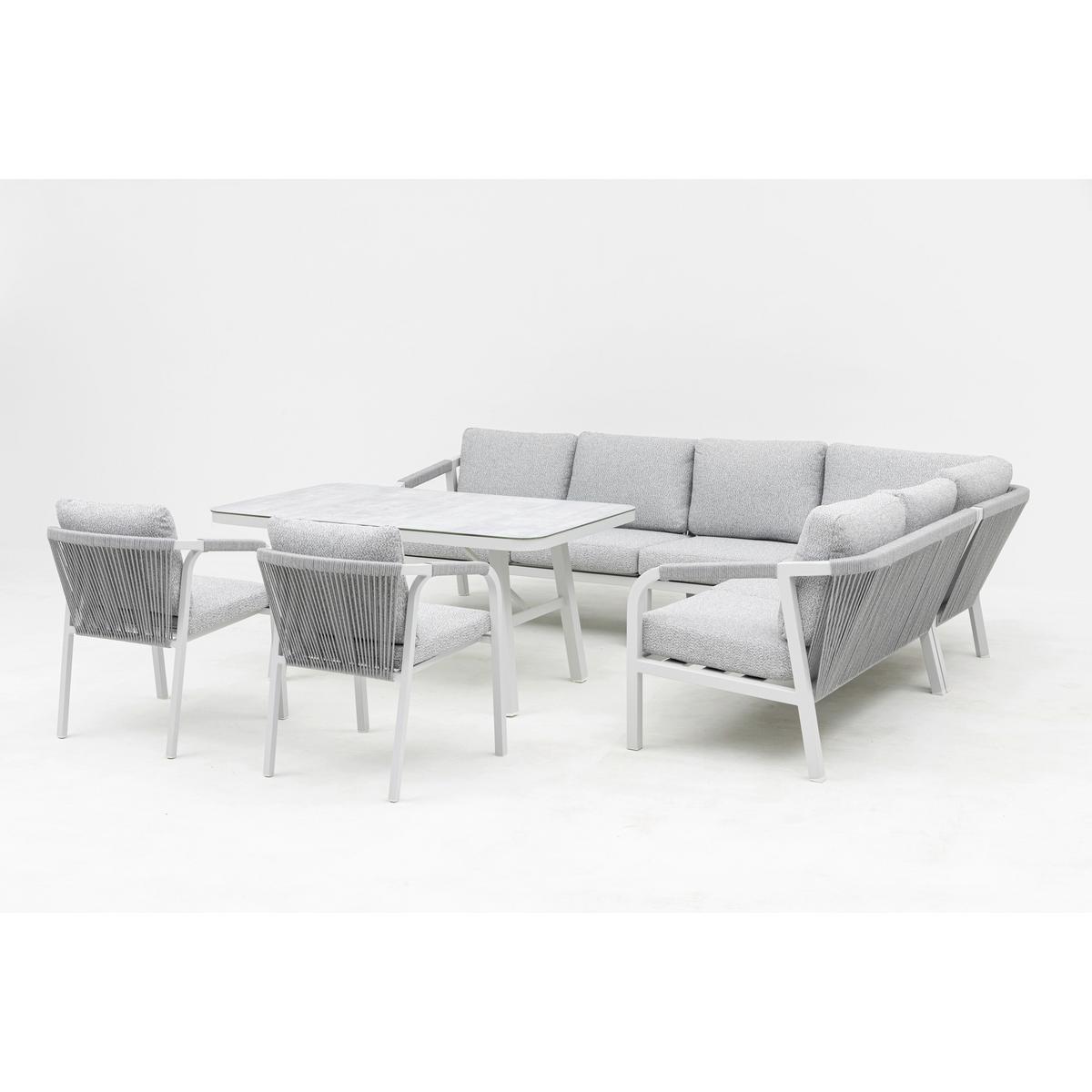 DINING-LOUNGESET HARVEY XL - Weiß/Grau, MODERN, Glas/Textil - Gardenson