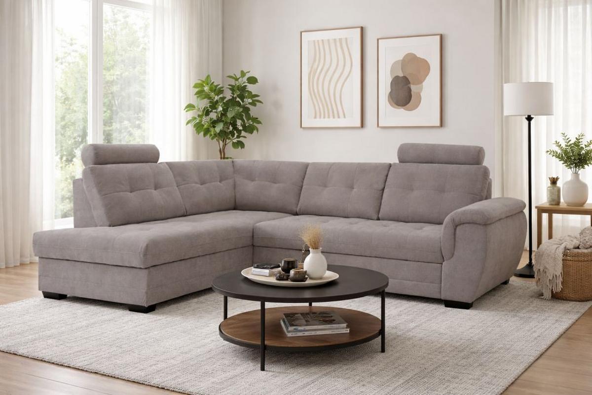 Rohová sedačka FALCO, ľavá, béžová ženilka,2x op.hlavy - čierna/béžová, Konventionell, drevo/kompozitné drevo (183/251cm) - Ondega