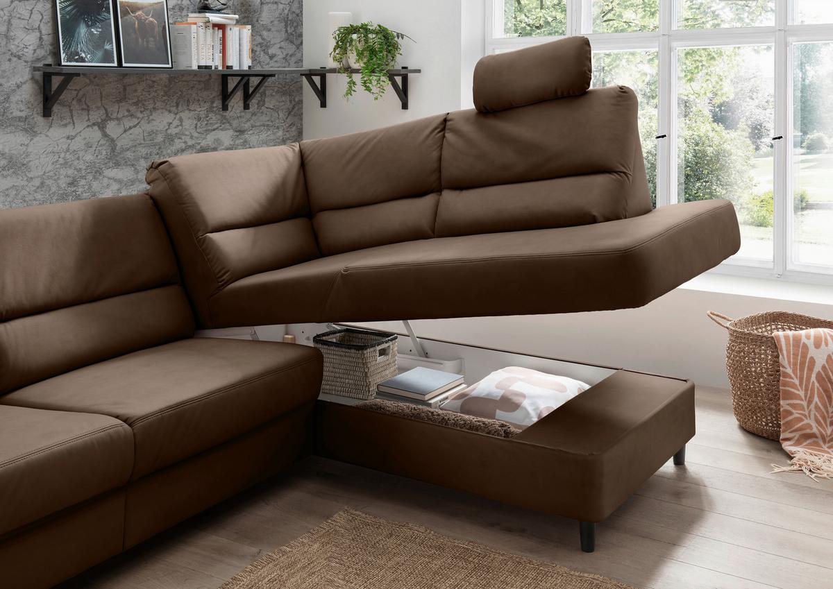 Ecksofa Cavoli, Braun S: 266x190 cm - Schwarz/Braun, MODERN, Textil (266/190cm) - Livetastic