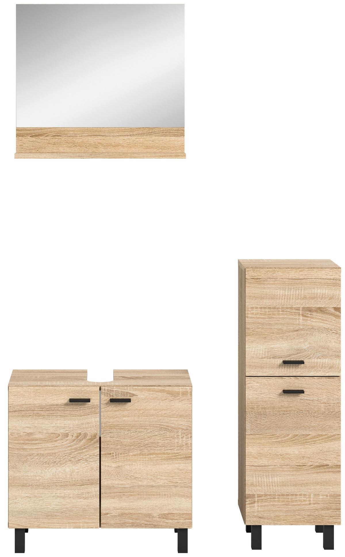 Badezimmer Boston Sonoma Eiche Dekor - Schwarz/Sonoma Eiche, MODERN, Glas/Holzwerkstoff (87cm) - MID.YOU