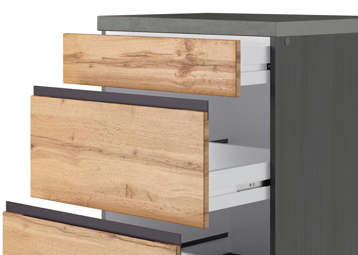 Küchenzeile Turin ohne Geräte B: 330 cm Graphit/Eiche Dekor - Eiche Wotan/Graphitfarben, Design, Holzwerkstoff (330cm) - Held