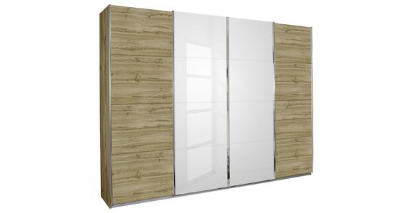 Schwebetürenschrank 271cm Bensheim, Weiß/ Eiche Dekor - Eichefarben/Weiß, MODERN, Holzwerkstoff (271/230/62cm) - James Wood