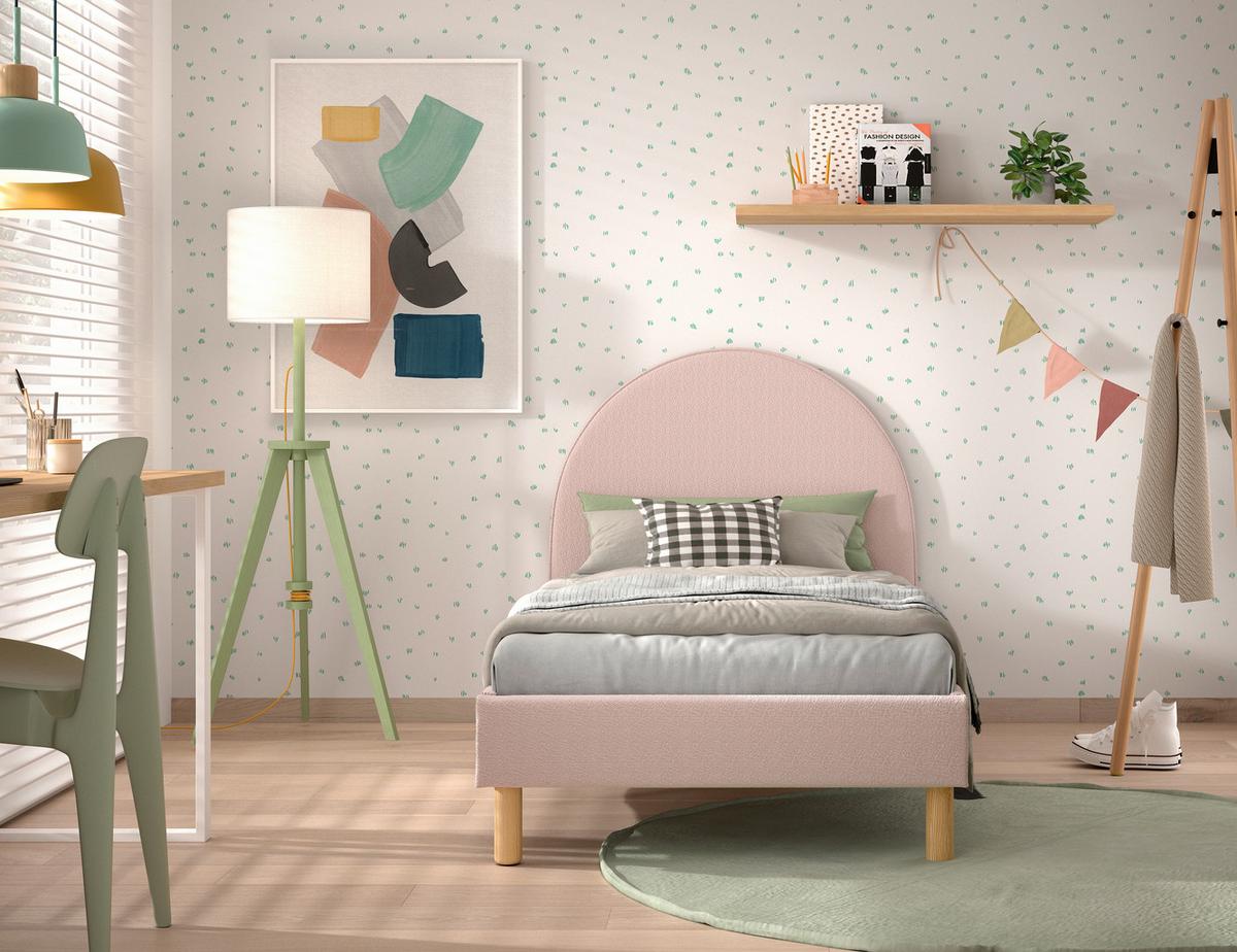 Postel pro děti a mládež MOON s roštem 90x200cm, růžová - růžová/přírodní barvy, Romantický / Rustikální, dřevo/textil (90/200cm) - MID.YOU