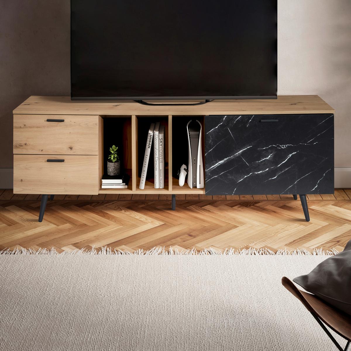 Nízka komoda dekor dub/čierna - čierna/farba duba, Design, kov/kompozitné drevo (150/55/40cm) - Livetastic