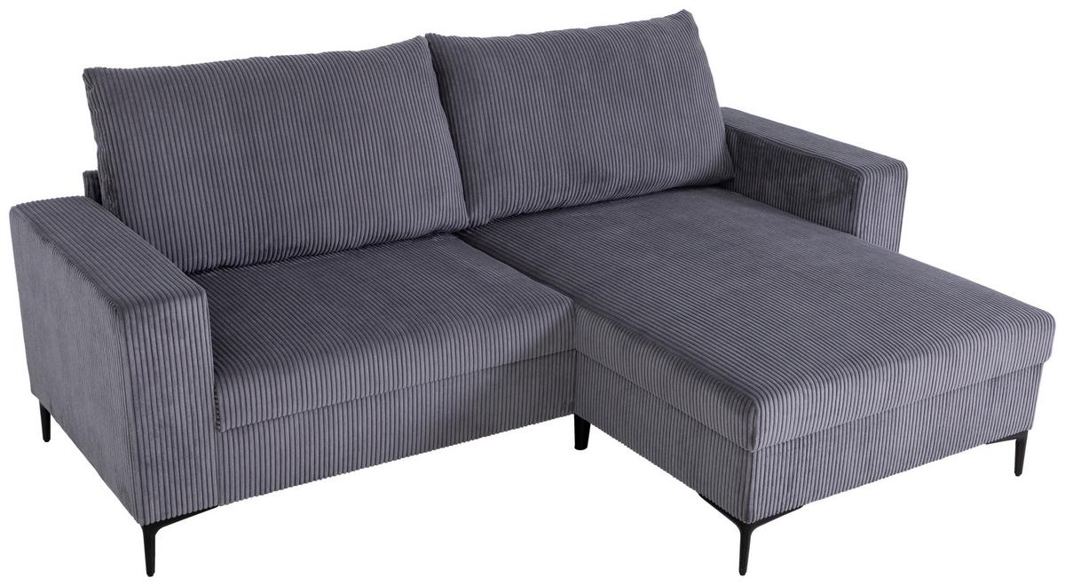 Ecksofa Toffee mit Kissen, Anthrazit Cord 208x140 cm - Anthrazit/Schwarz, Basics, Holz/Textil (208/140/88cm)