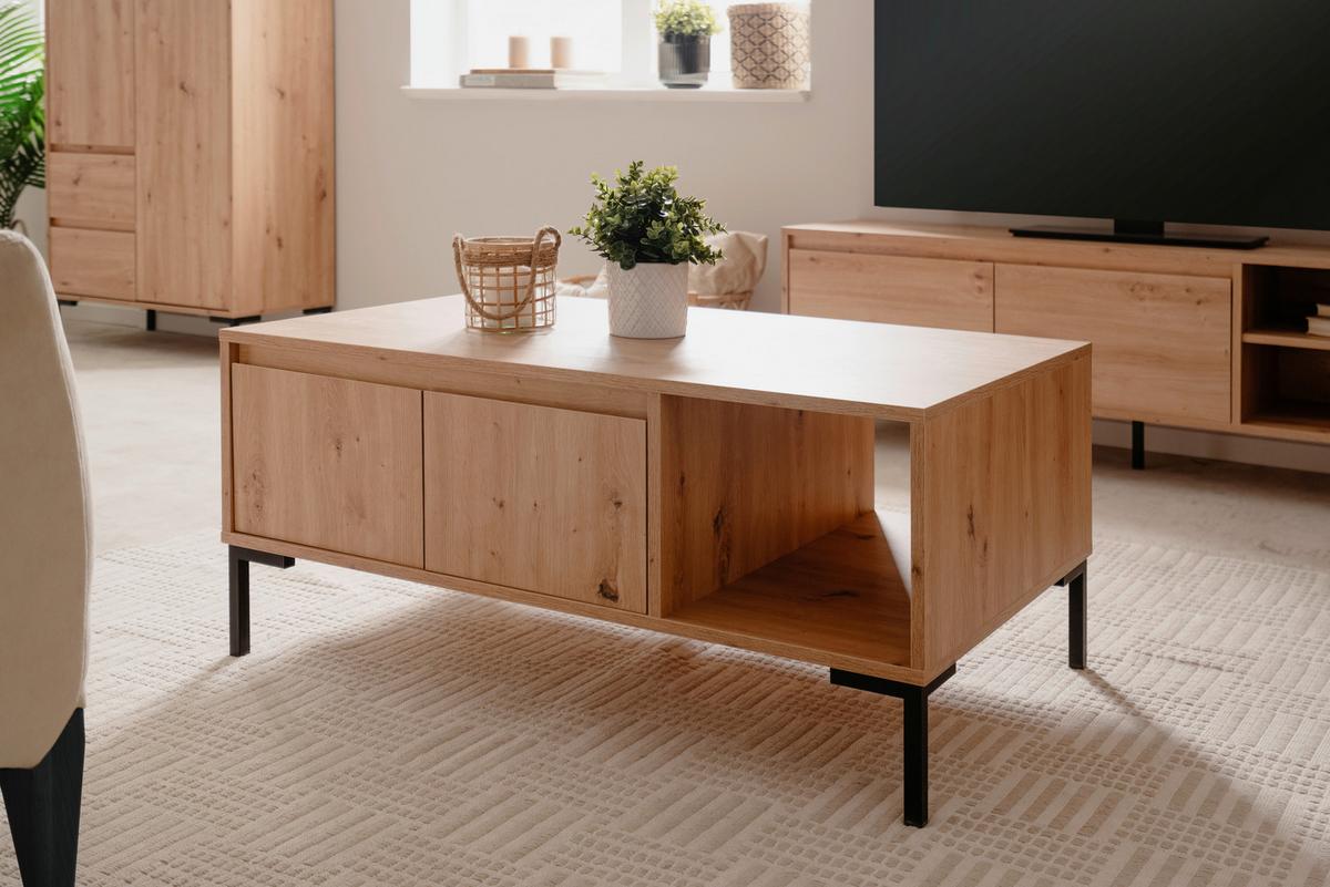 Couchtisch Korsika Eiche Artisan Dekor L: 100cm - Schwarz/Eiche Artisan, Design, Holzwerkstoff/Metall (100/60/43cm) - MID.YOU