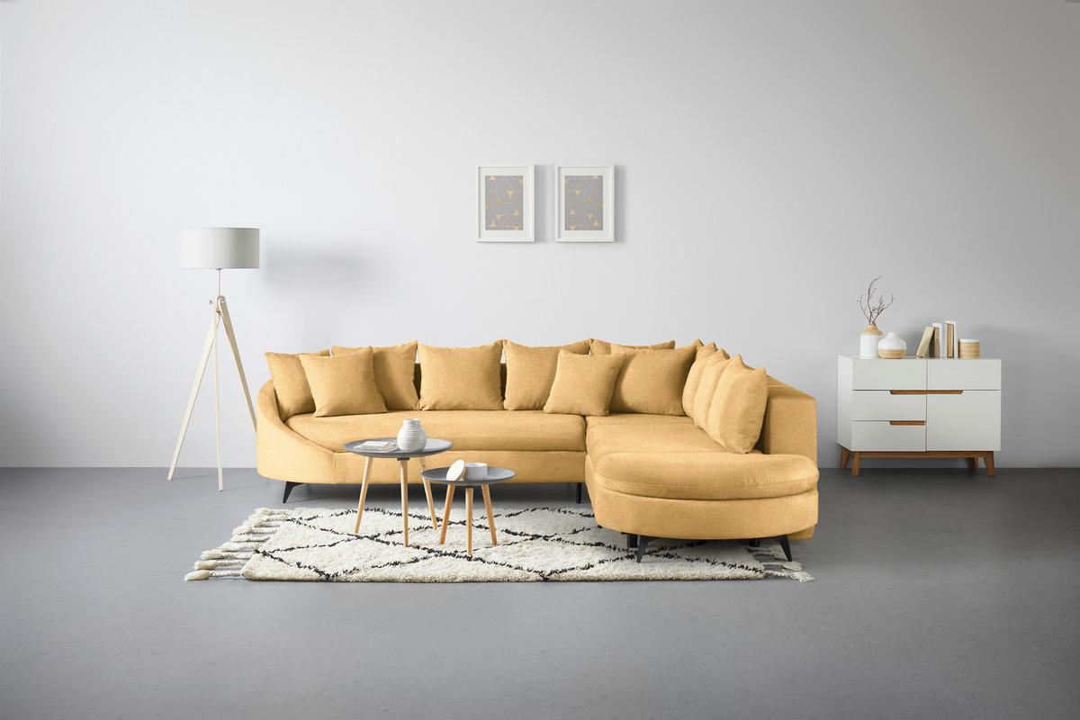 Rohová sedačka AXEL, pravá, hořčicově žlutá tkanina - černá/hořčicově žlutá, Moderní, kov/textil (291/250cm) - Mömax