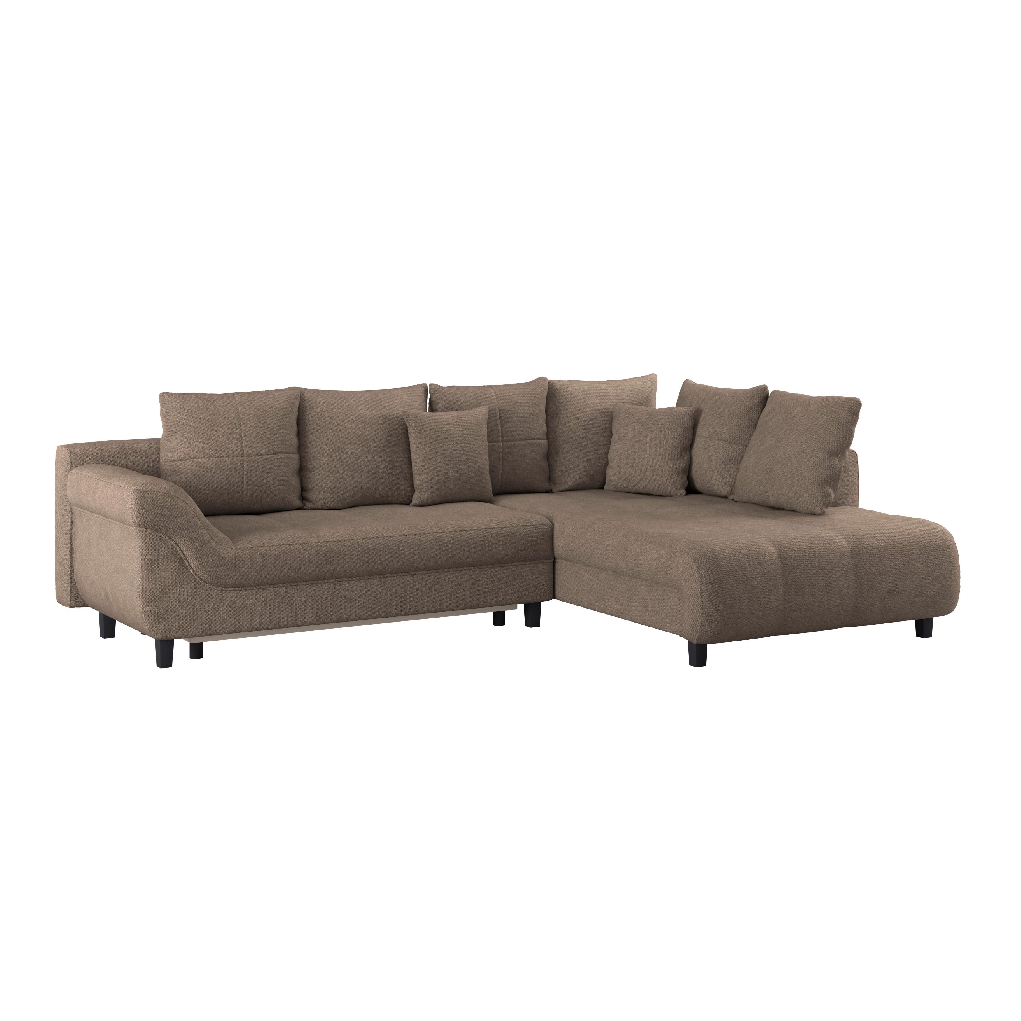 Ecksofa Mit Schlaffunktion & Bettkasten Mendoza Braun - Schwarz/Braun, Design, Textil (309/197cm) - Ondega
