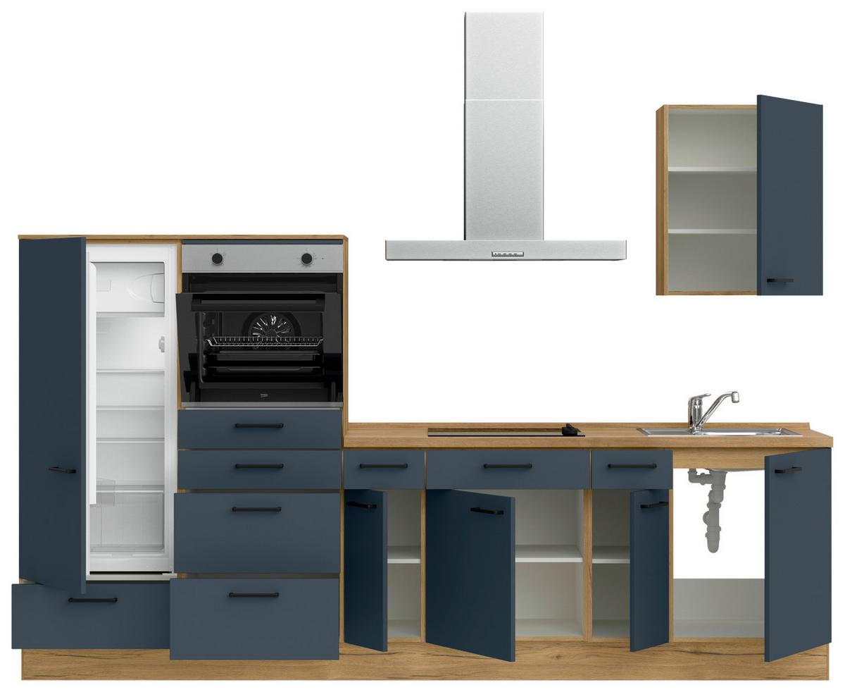 Küchenleerblock Easytouch Low-Line, L4 Links - Blau/Eichefarben, MODERN, Holzwerkstoff (300cm) - Nobilia