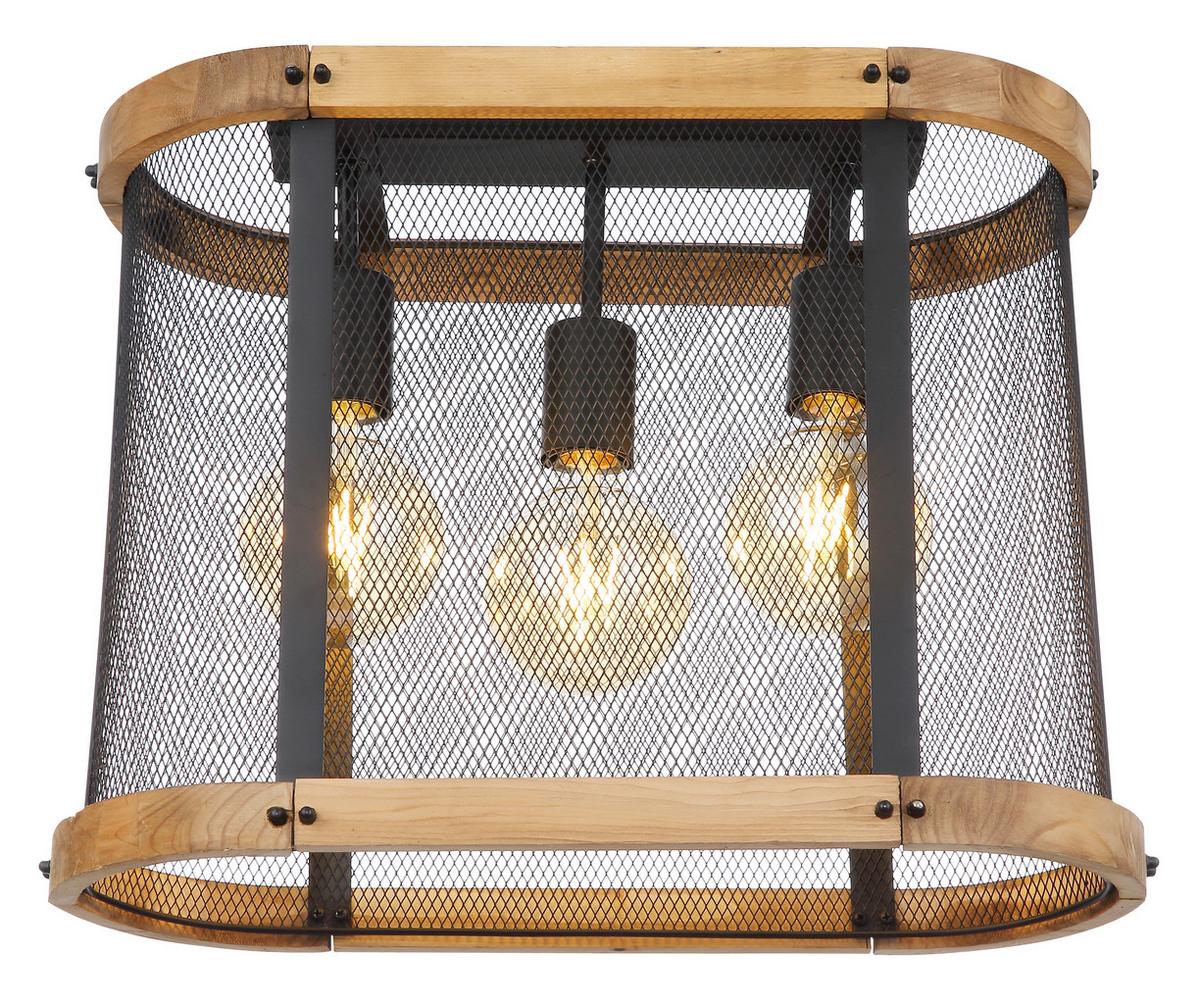 Deckenleuchte L: 45 cm 3-Flammig mit Holz - Dunkelbraun/Schwarz, Natur, Holz/Metall (45/20/38cm) - Globo