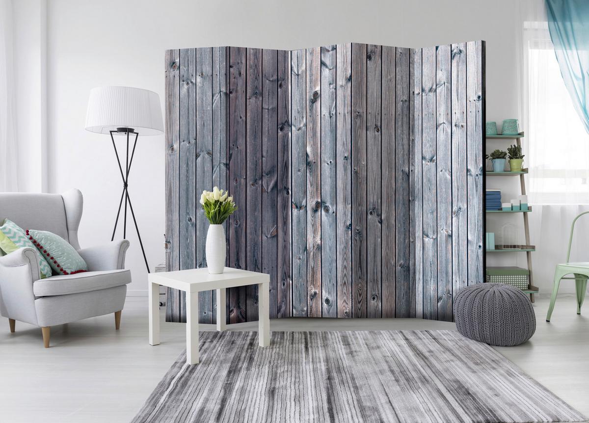 Paravent Pastellblau Blaugrau B: 225 cm - Pastellblau/Blaugrau, Basics, Holz/Textil (225/172/3cm) - artgeist
