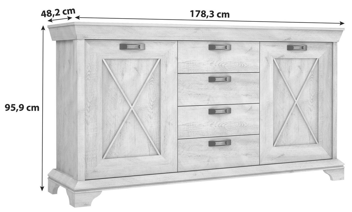 Sideboard B: 178,3 cm Kashmir, Pinienfarben/Weiß - Weiß/Pinienfarben, ROMANTIK / LANDHAUS, Holzwerkstoff/Kunststoff (178,3/95,9/48,2cm) - MID.YOU