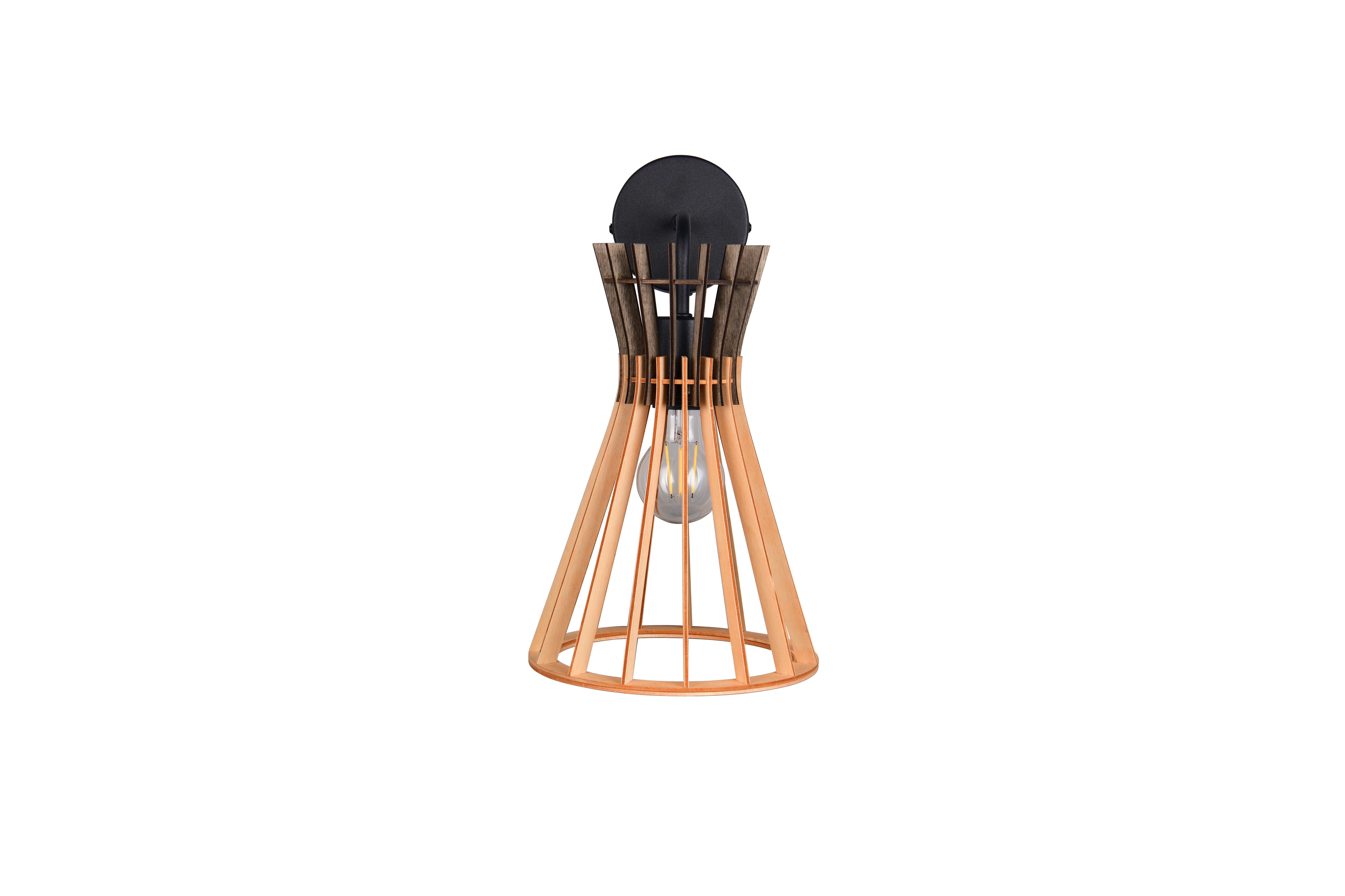 Wandleuchte Alice Naturfarben Schwarz B: 24 cm - Schwarz/Naturfarben, Natur, Holz/Metall (20/24/35,5cm)