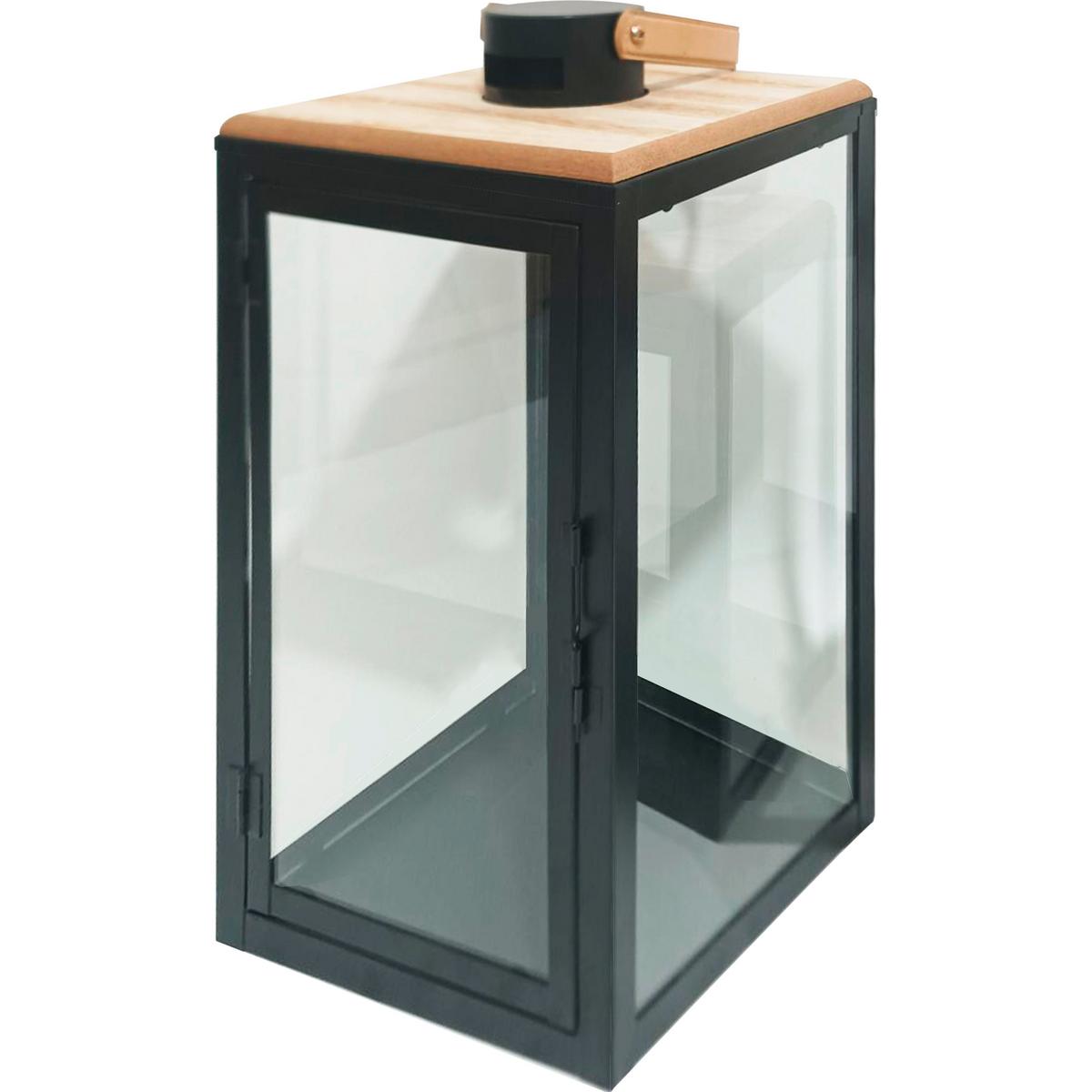 Laterne Annabel - Schwarz/Naturfarben, KONVENTIONELL, Glas/Holzwerkstoff (20/20/38cm) - Luca Bessoni