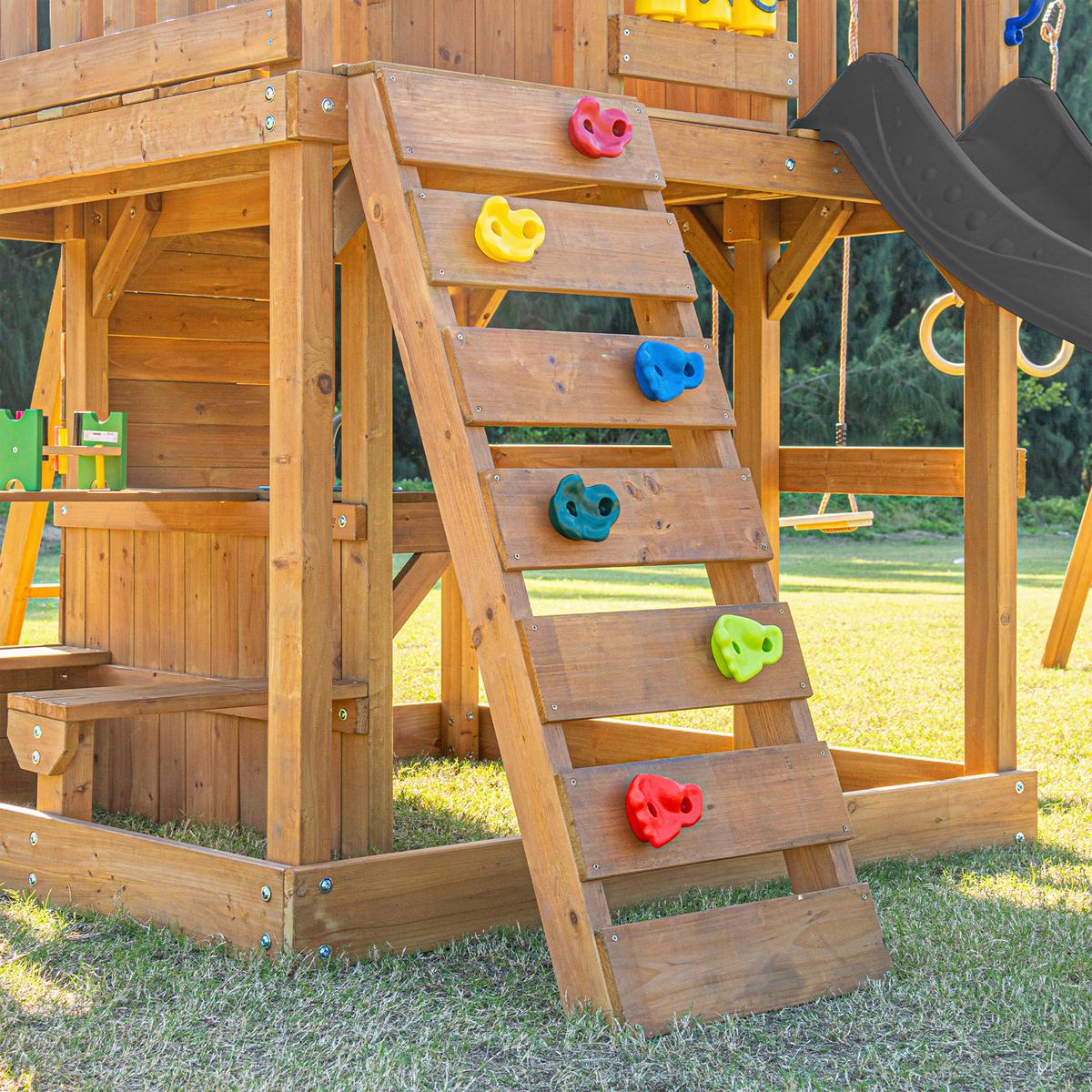 Spielturm mit Rutsche Grau - Anthrazit/Braun, Basics, Holz/Kunststoff (435/410/305cm) - Ambia Garden