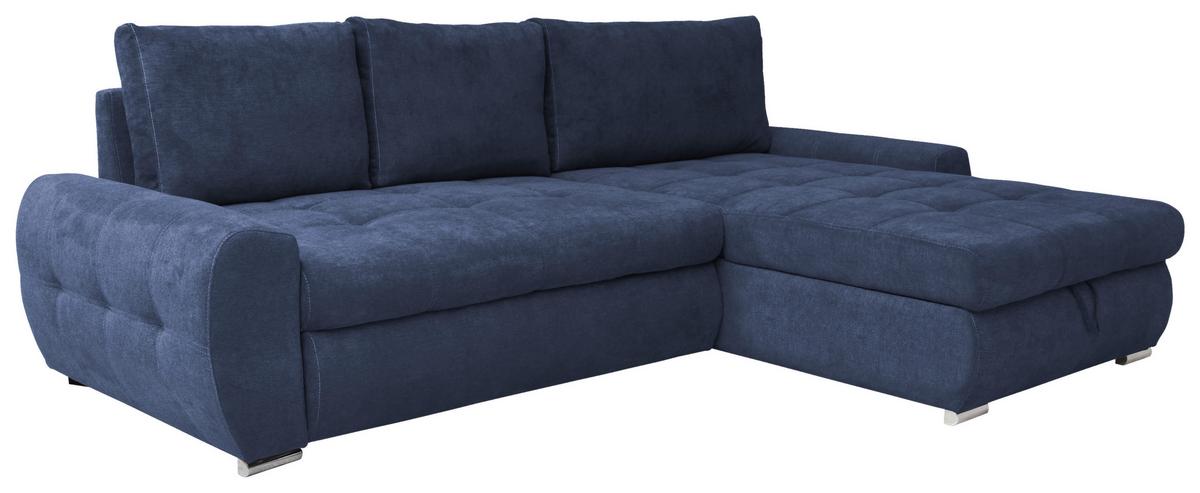 Ecksofa mit Schlaffunktion Solar Dunkelblau 277x175 cm - Chromfarben/Dunkelblau, Design, Textil (277/175cm) - Livetastic