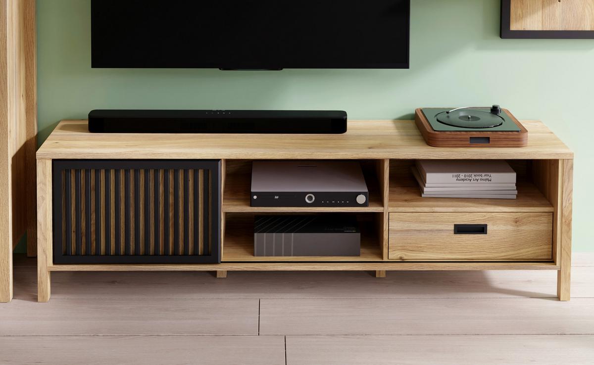 KOMODA POD TELEVIZI JYTANA - černá/barvy dubu, Moderní, kompozitní dřevo (174,8/49,9/40,2cm)