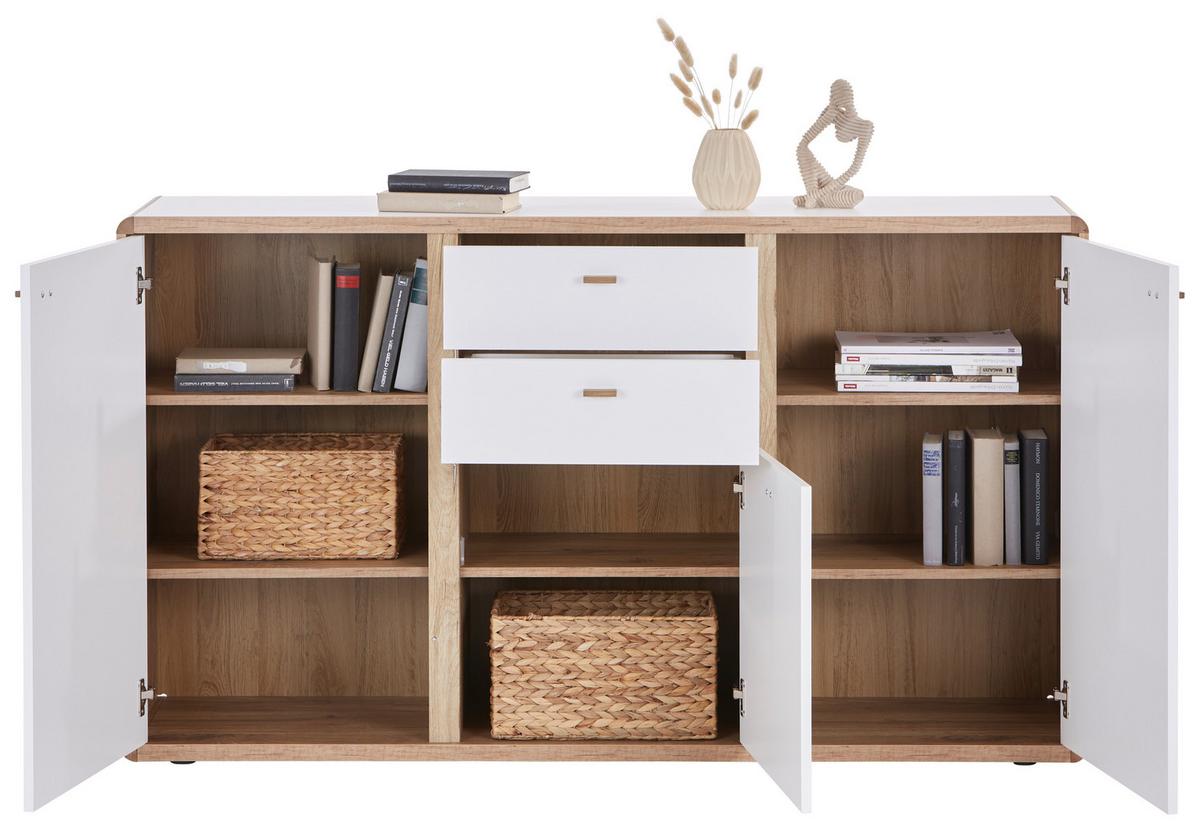 Kommode B: 158 cm Ronda Weiß/Eiche Dekor - Eichefarben/Weiß, MODERN, Holzwerkstoff (158/90/40cm)