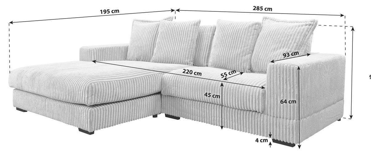 Ecksofa Funny - Schwarz/Weiß, Design, Textil (195/285cm) - MID.YOU